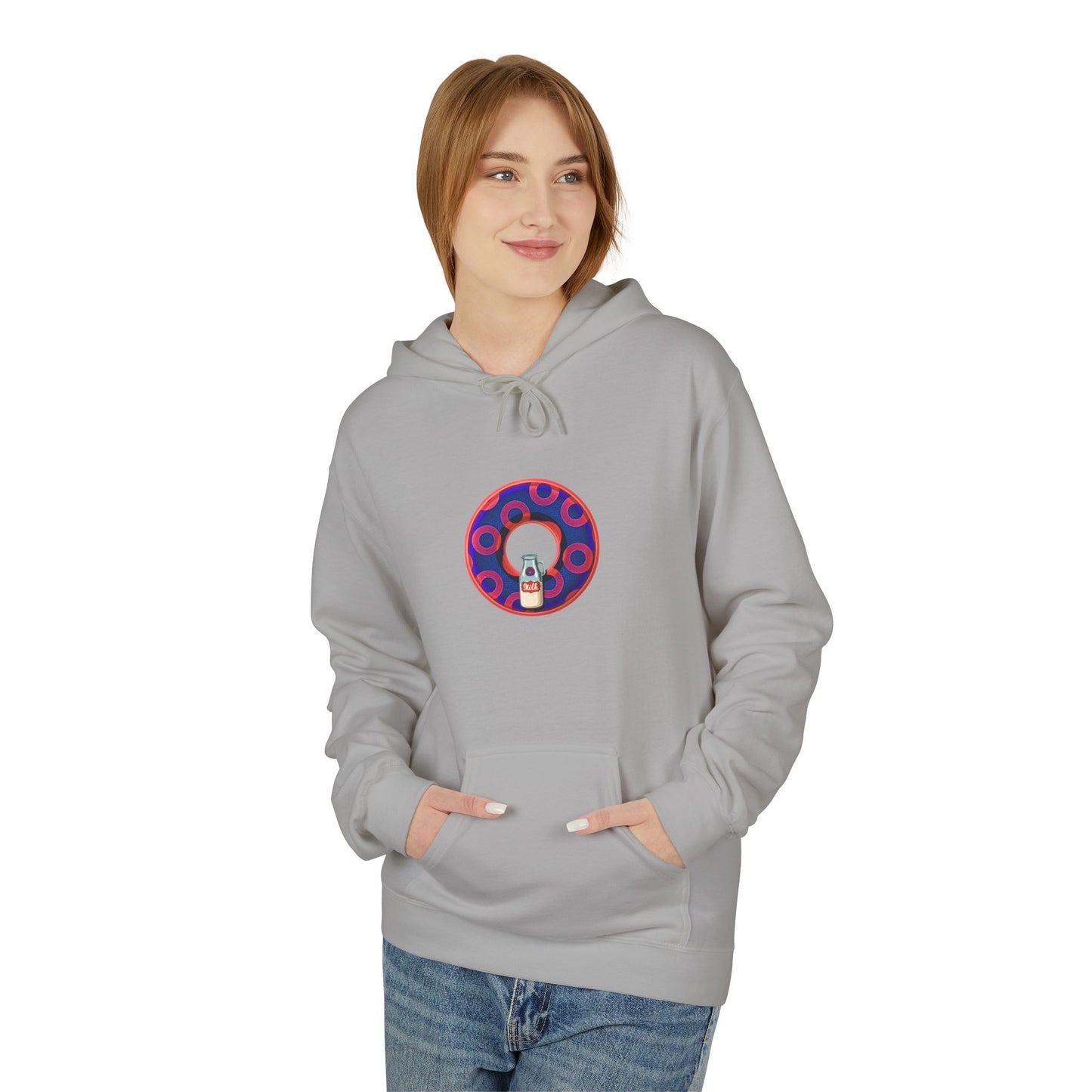 Fleece Harry Hoodies [Midweight Soft-style] - "Wooked Cream Dairy - YEMSG Donut" - electric blue/red rustic paradox donut - variant 2