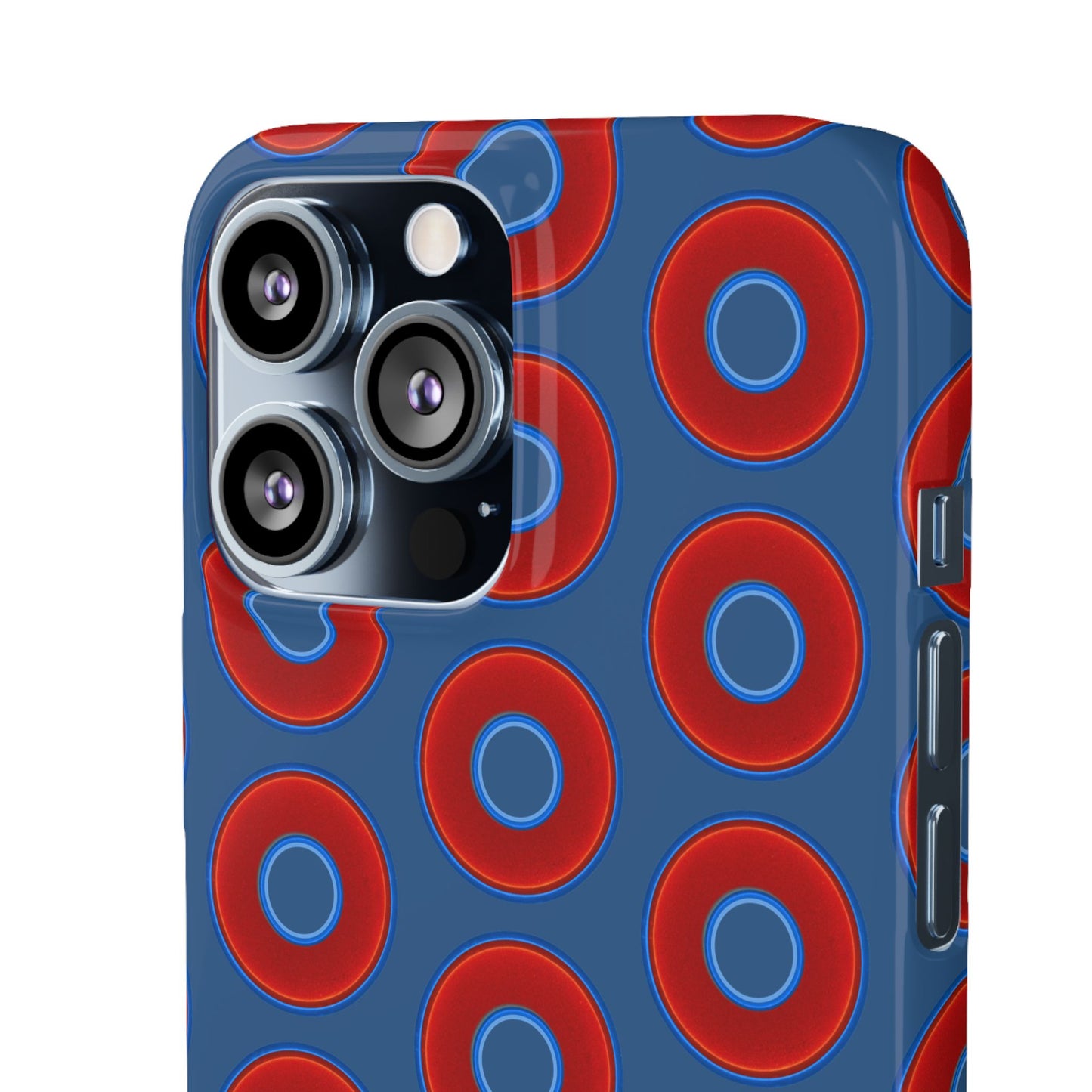 Lumpy Donut Snap Case - red vivid donut print w/light navy blue background