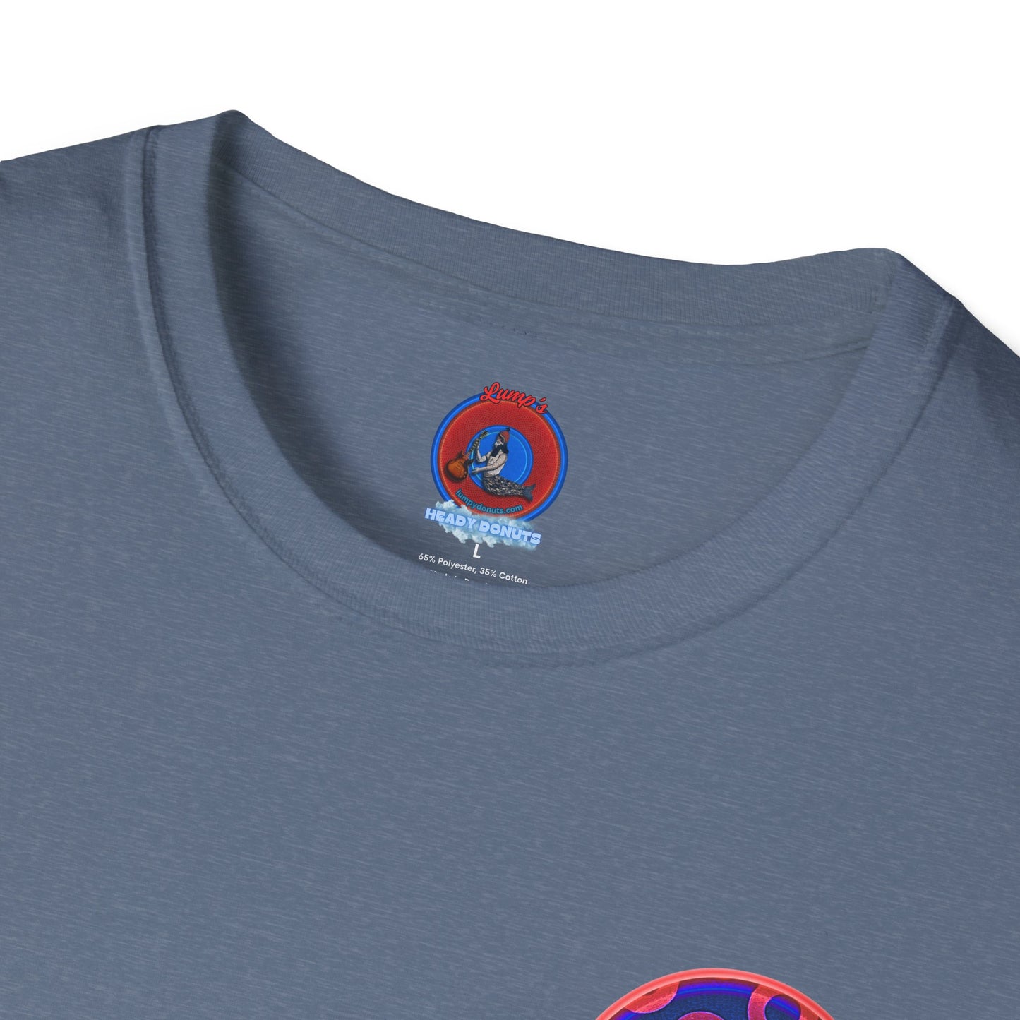 Classic Donut Tee - Unisex Soft-Style - "Wooked Cream - YEMSG Donut " - dark electric blue/red rustic paradox donut - variant 2