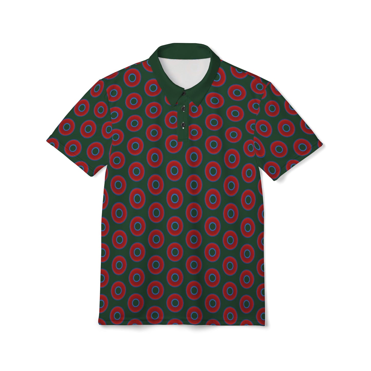 AOP Donut Polo - vivid donut print w/deep pond green background [unisex]