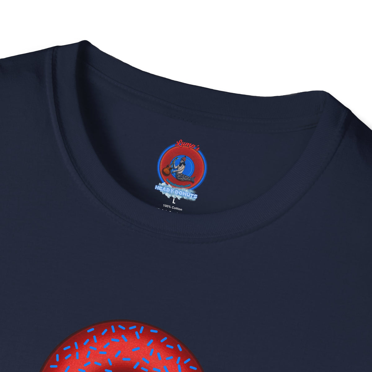Classic Donut Tee - Unisex Soft-Style - "Plain Plump Donut w/" - plump red donut w/blue sprinkles