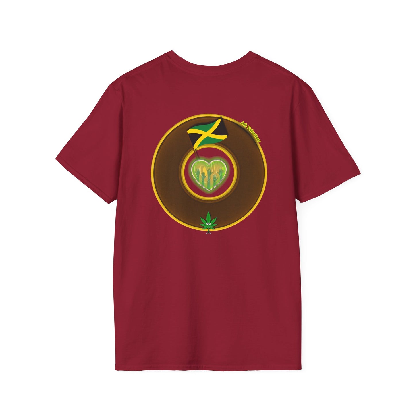 Classic Donut Tee - Unisex Soft-Style - "Jah Volunteers Protect Jah Love... and donuts!" - vivid brown/gold donut