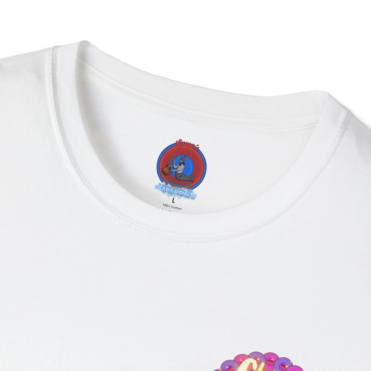 Classic Donut Tee - Unisex Soft-Style - "Cher-ing is Caring" - series 1.0  - variant 2 - magenta donut - [*charitable donut]