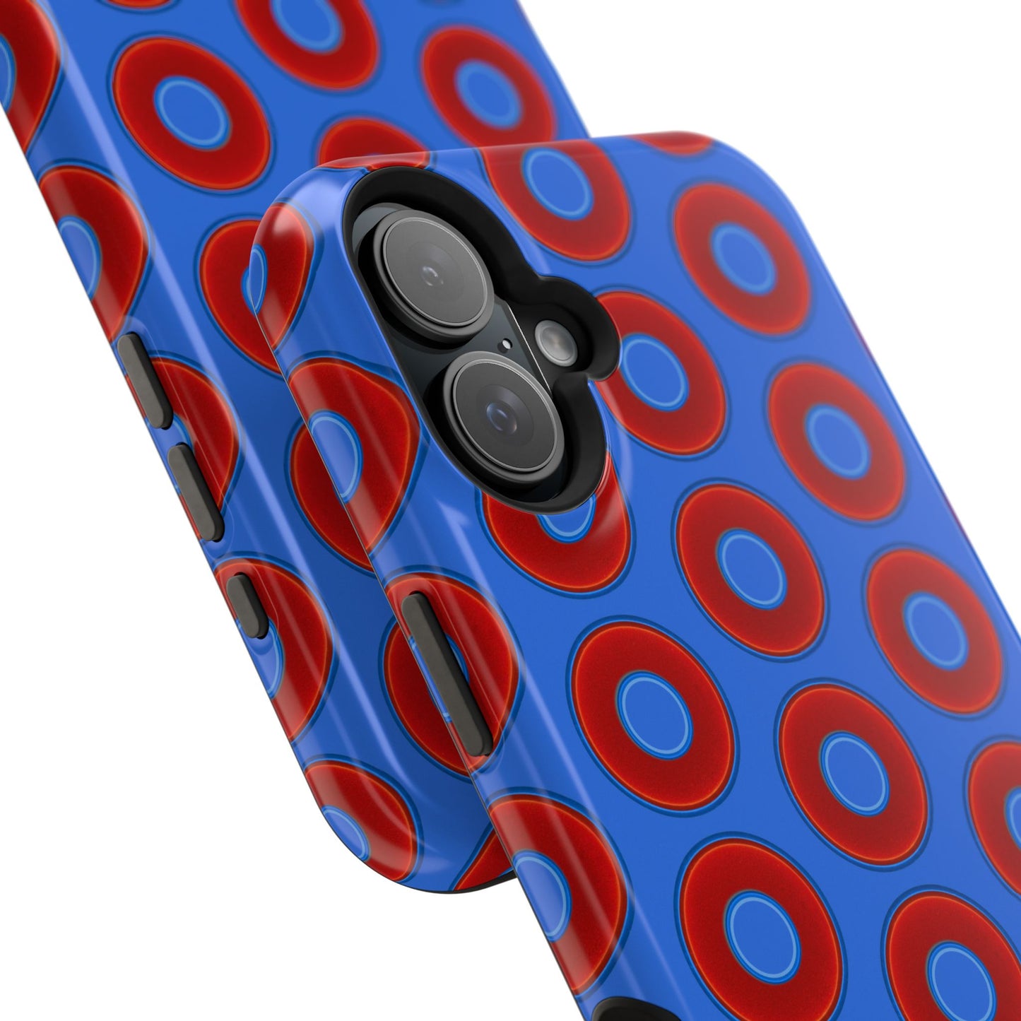 Impact-Resistant Lumpy Donut Case - red vivid donut print w/medium royal blue background