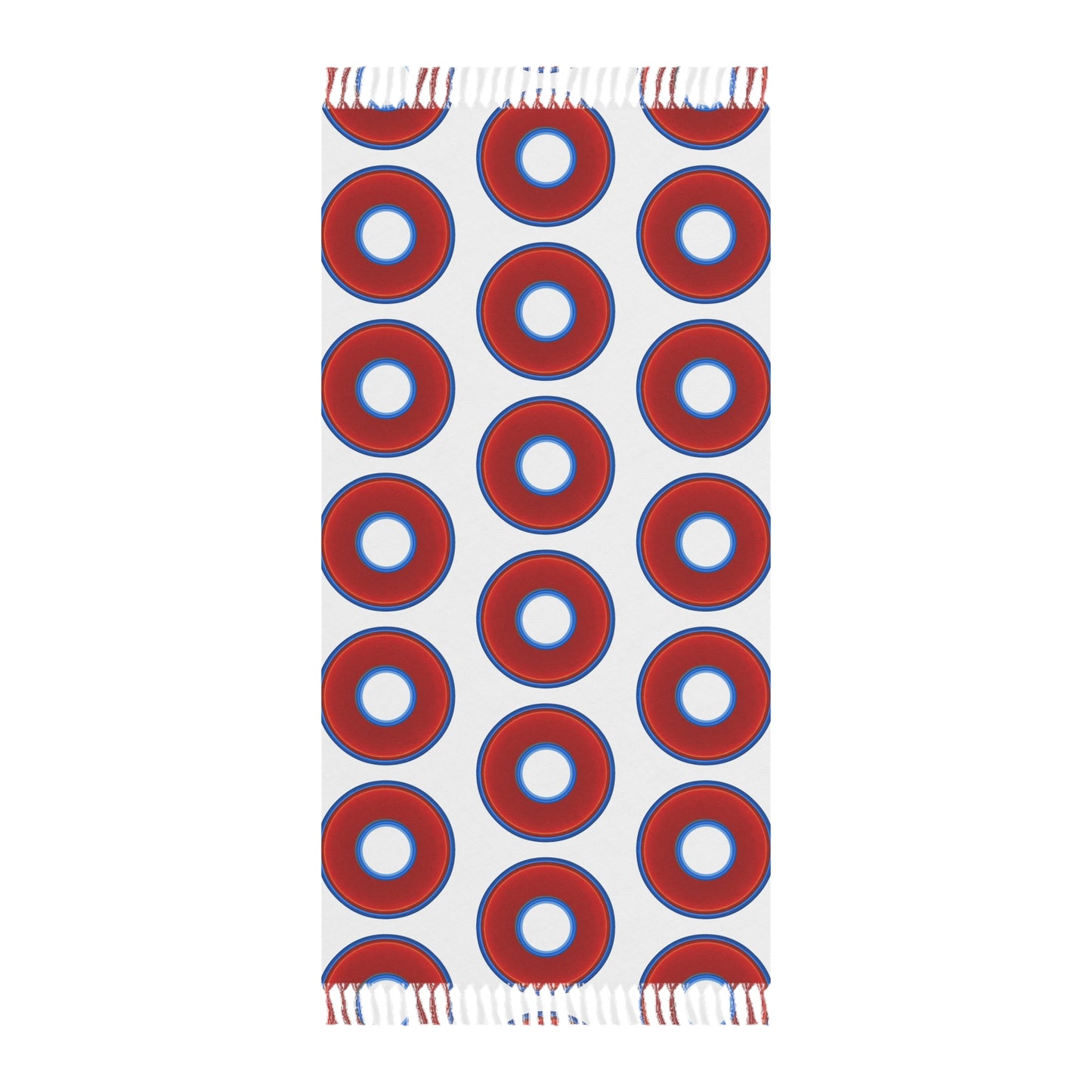 Oversized Lumpy Beach Towel - vivid red donuts w/white background