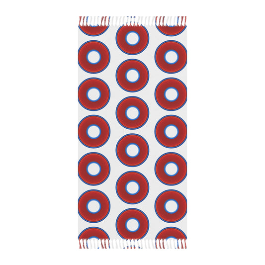 Oversized Lumpy Beach Towel - vivid red donuts w/white background