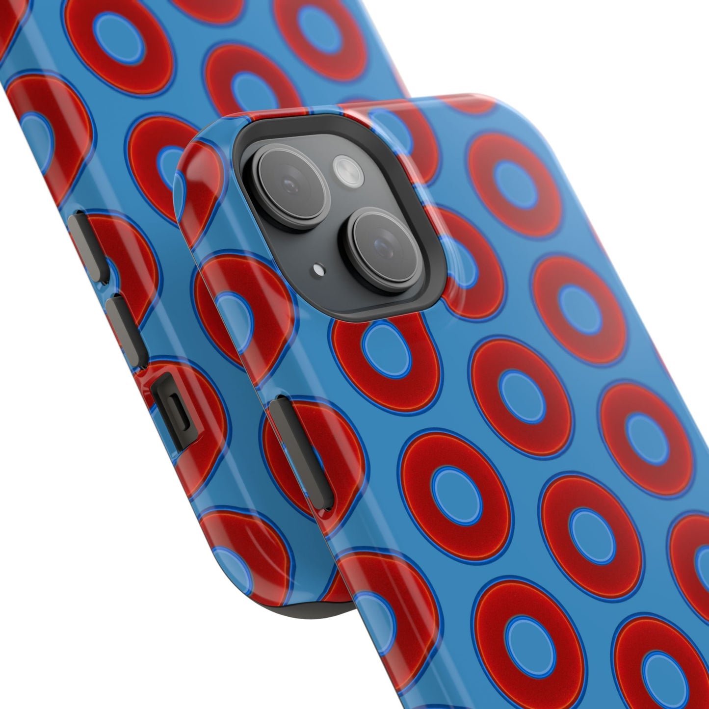Impact-Resistant Lumpy Donut Case - red vivid donut print w/light steel blue background