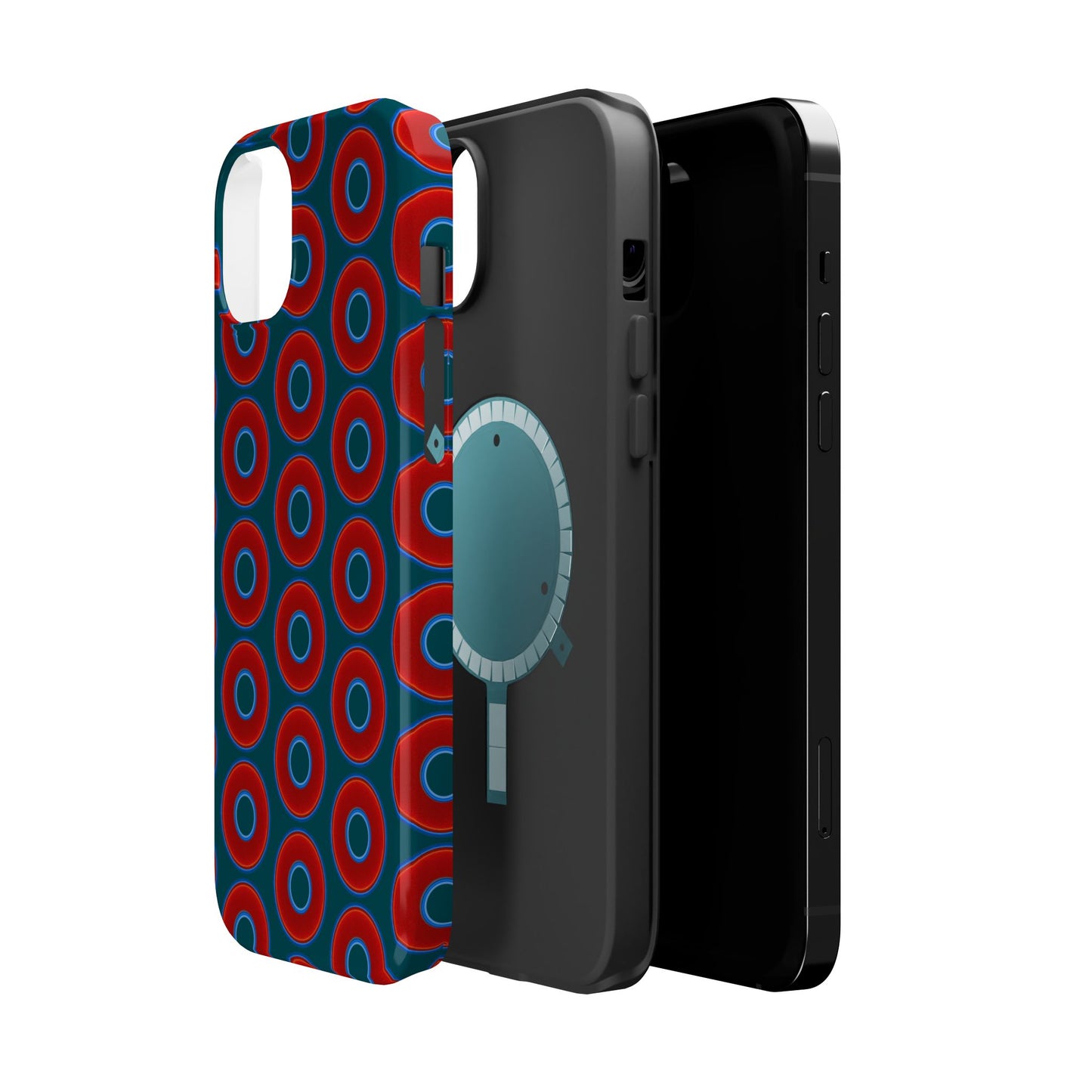 Magnetic Tough Donut Case - red vivid donut print w/midnight green background