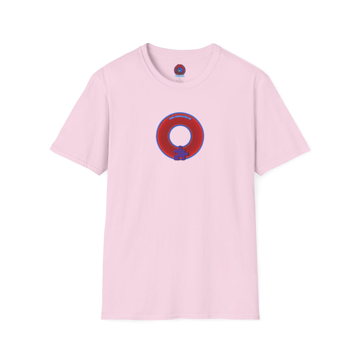 Classic Donut Tee - Unisex Soft-Style - "Trey's Completed Donut" - vivid red/blue donut