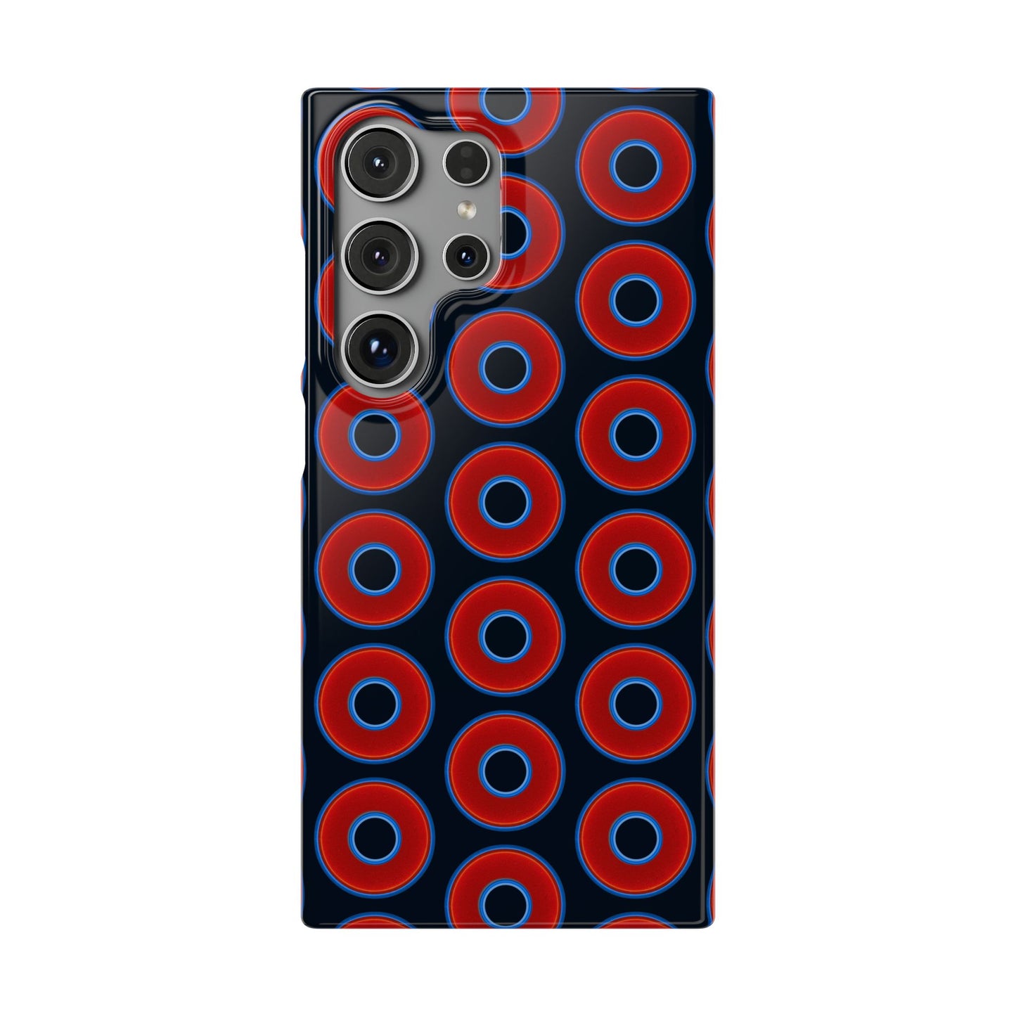 Lumpy Donut Snap Case - red vivid donut print w/blue charcoal background