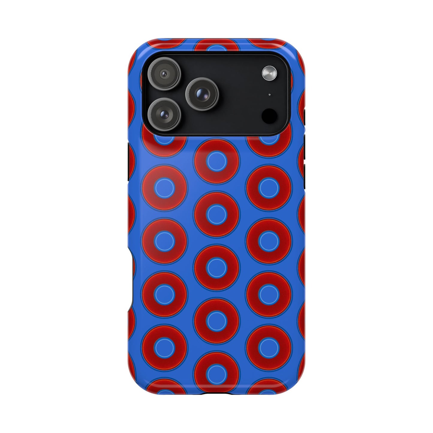 Impact-Resistant Lumpy Donut Case - red vivid donut print w/medium royal blue background