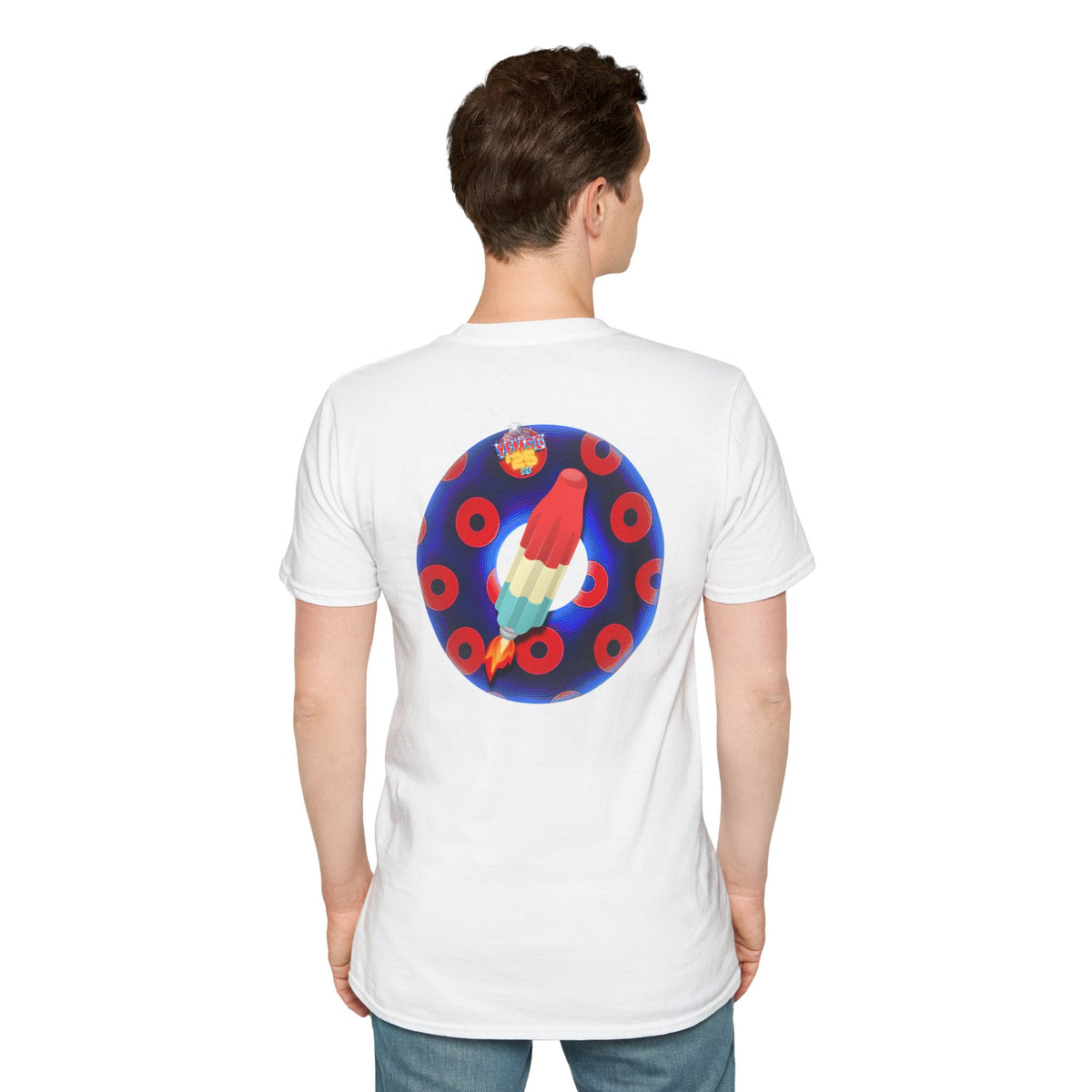 Classic Donut Tee - Unisex Soft-Style - "Blow this Popsicle Stand" - blue/red paradox bomb pop donut - variant 3