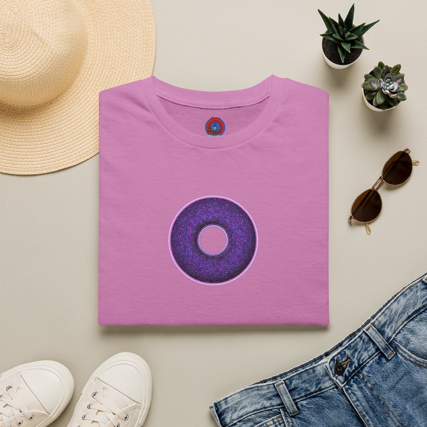 Classic Donut Tee - Unisex Soft-Style - "Plain Pixilated Donut' - purple/light purple pixilated afterglow donut
