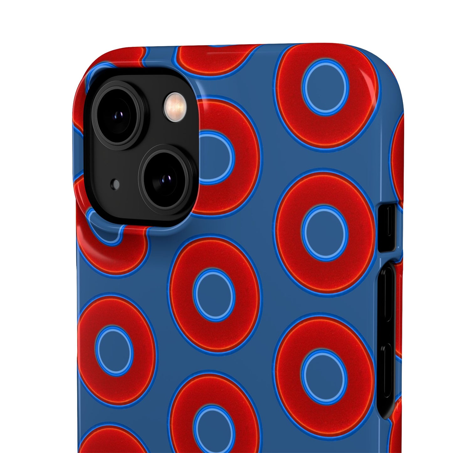 Lumpy Donut Snap Case - red vivid donut print w/light navy blue background