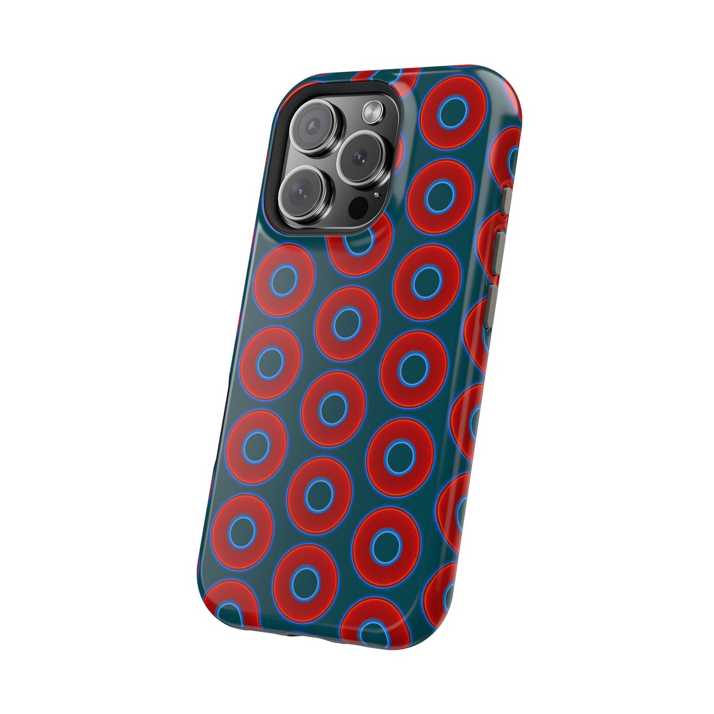Magnetic Tough Donut Case - red vivid donut print w/midnight green background