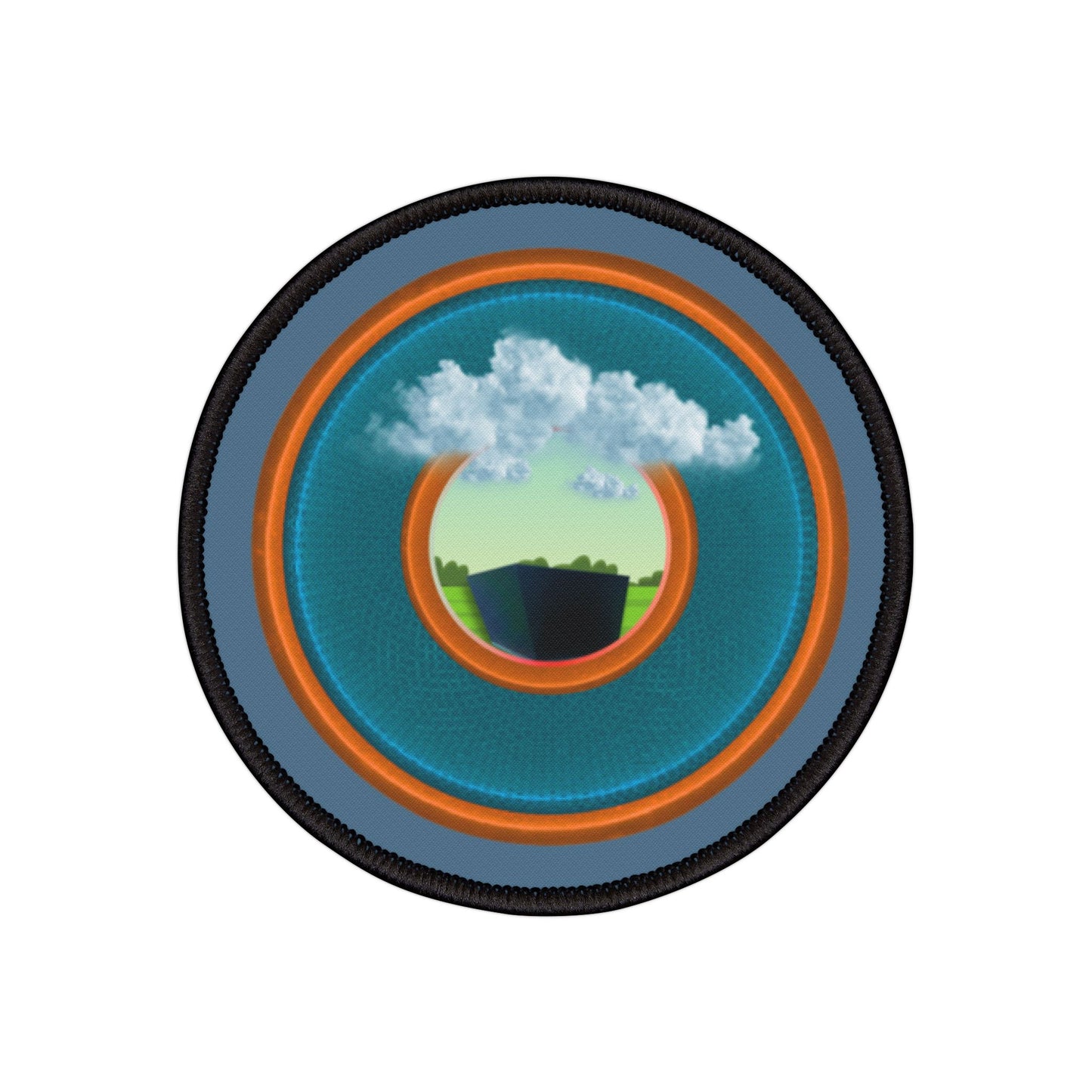 Iron-On Donut Patch - "Got Rhombus Donut Patches?" - rustic blue/orange donut - variant - 3