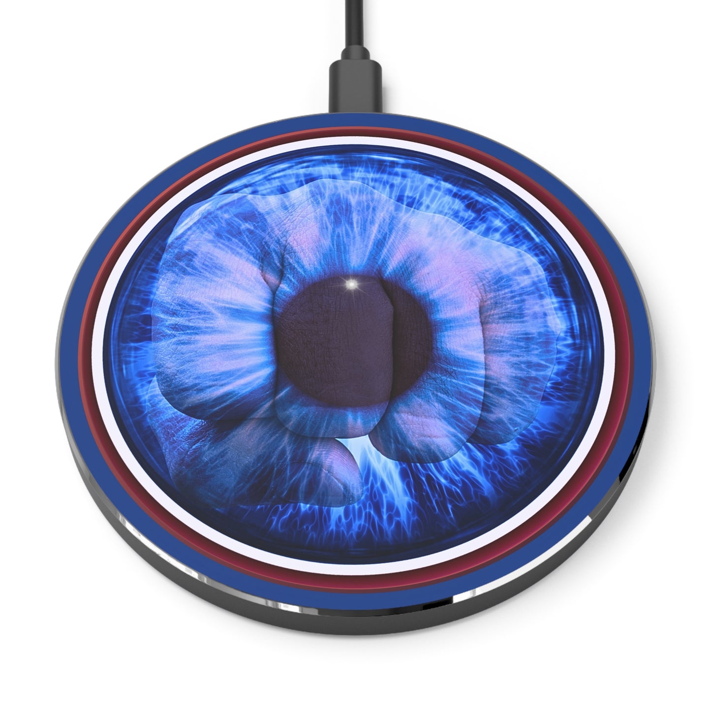 The Flow - Wireless Lumpy Donut Chargers - "Wilson's Eyesore of a Wireless Charger " - vivid blue idonut w/dark blue background - variant 1