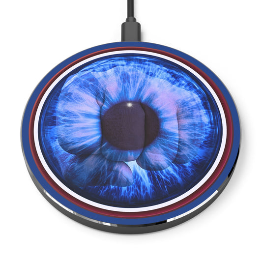 The Flow - Wireless Lumpy Donut Chargers - "Wilson's Eyesore of a Wireless Charger " - vivid blue idonut w/dark blue background - variant 1