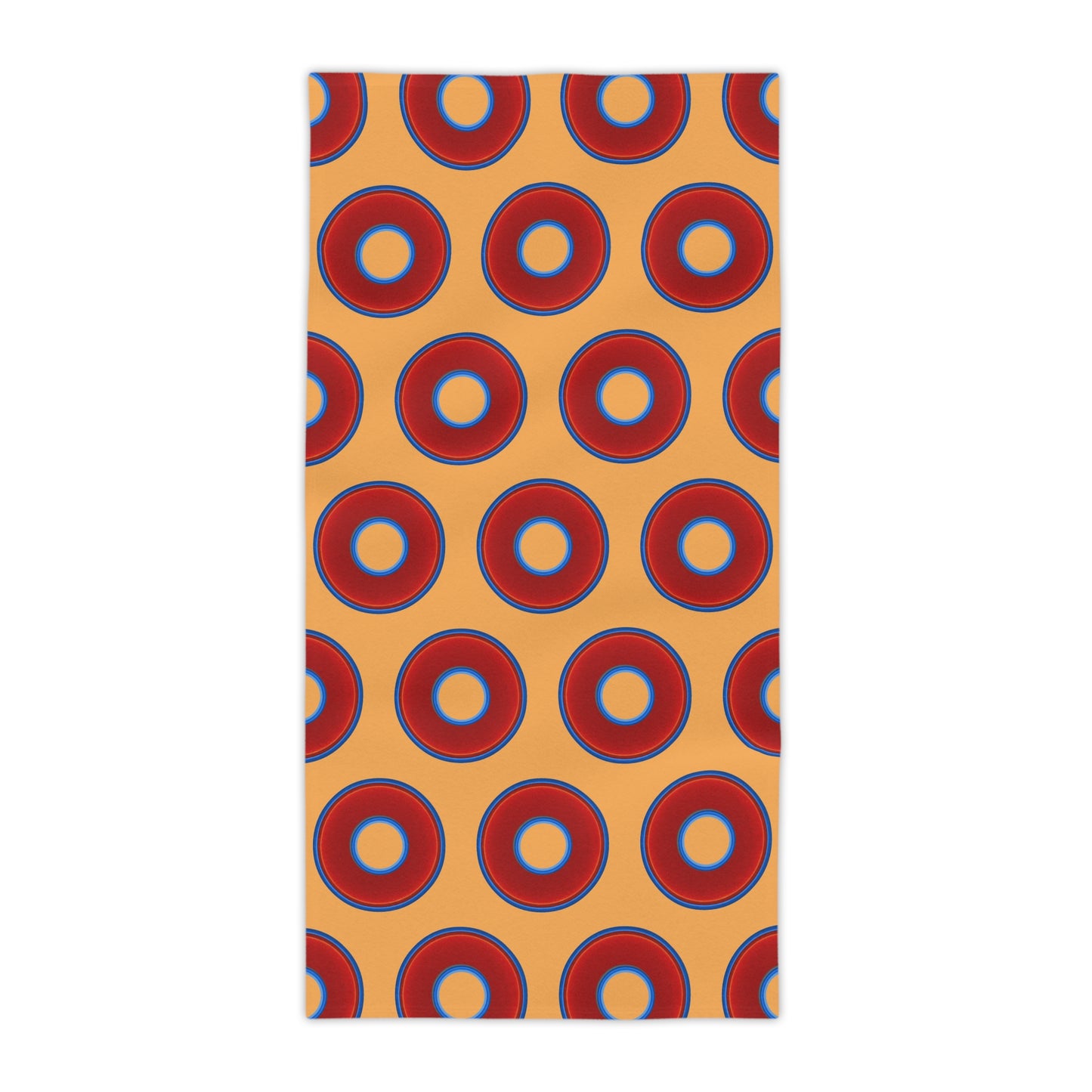 Lumpy Donut Towels - vivid red donuts w/creamsicle orange background