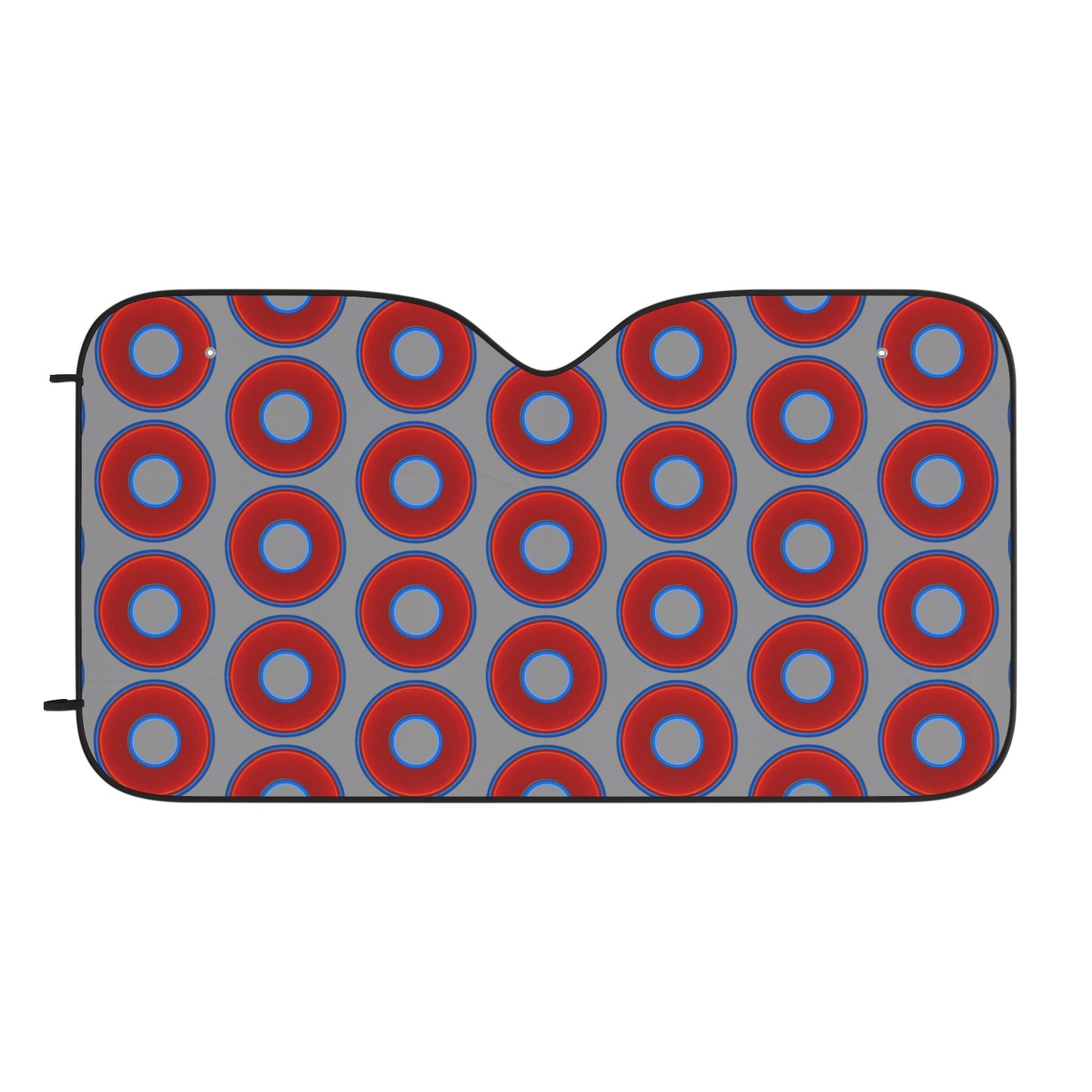 Automotive Donut Sun Shade - red vivid donuts w/gray background