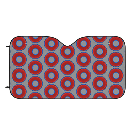 Automotive Donut Sun Shade - red vivid donuts w/gray background