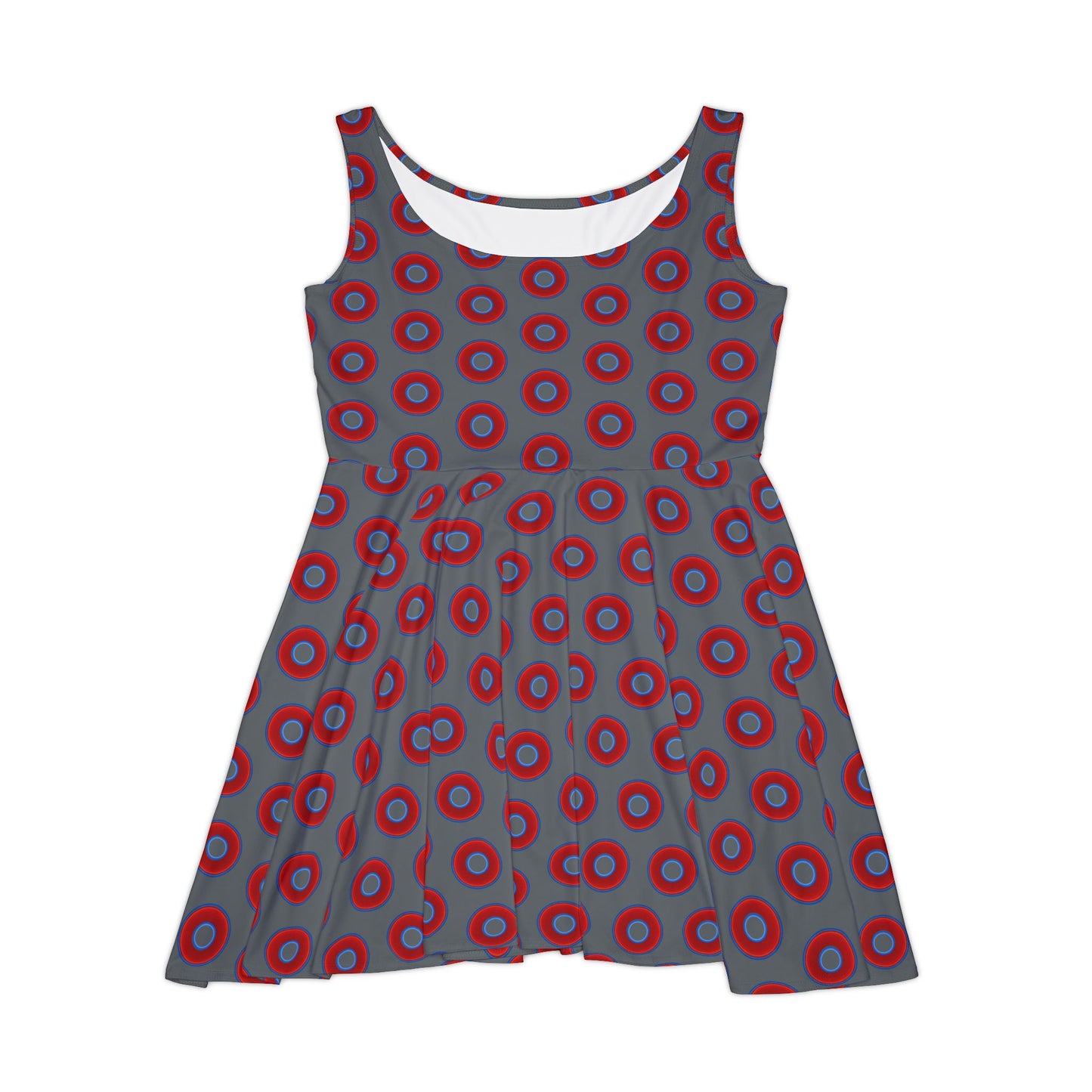 Women's Skater Donut Dress - vivid red donut print w/dark gray background