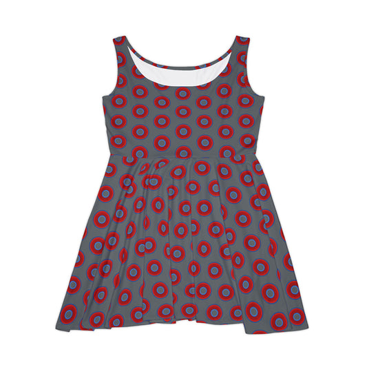 Women's Skater Donut Dress - vivid red donut print w/dark gray background