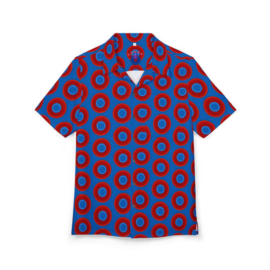Wilson's 'Epic Hawaiian-Punch' Shirt - vivid red donut print w/dark royal blue background [unisex]