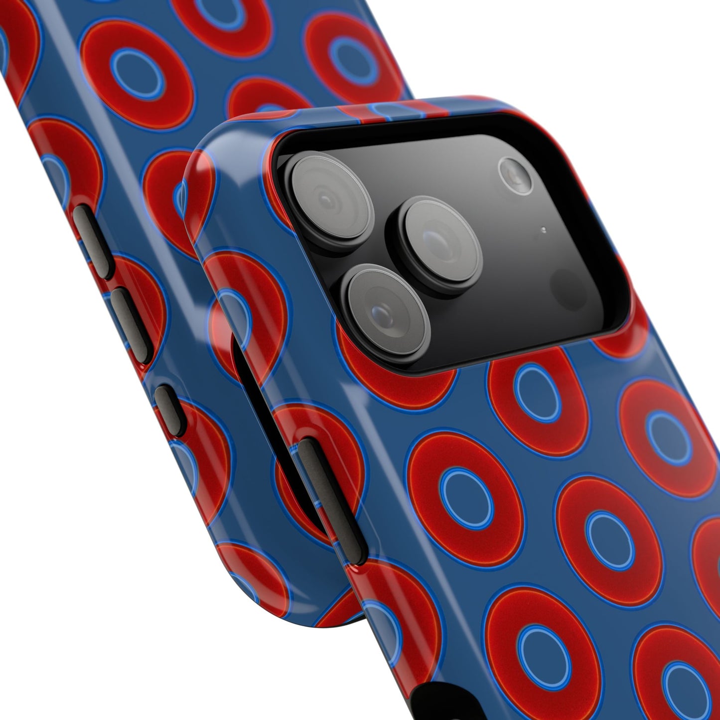 Impact-Resistant Lumpy Donut Case - red vivid donut print w/light navy blue background