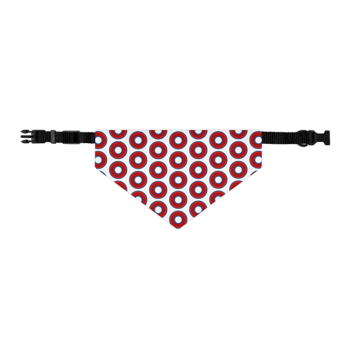 Jim's Lumpy Bandana Pet Collar - vivid red donuts w/white background