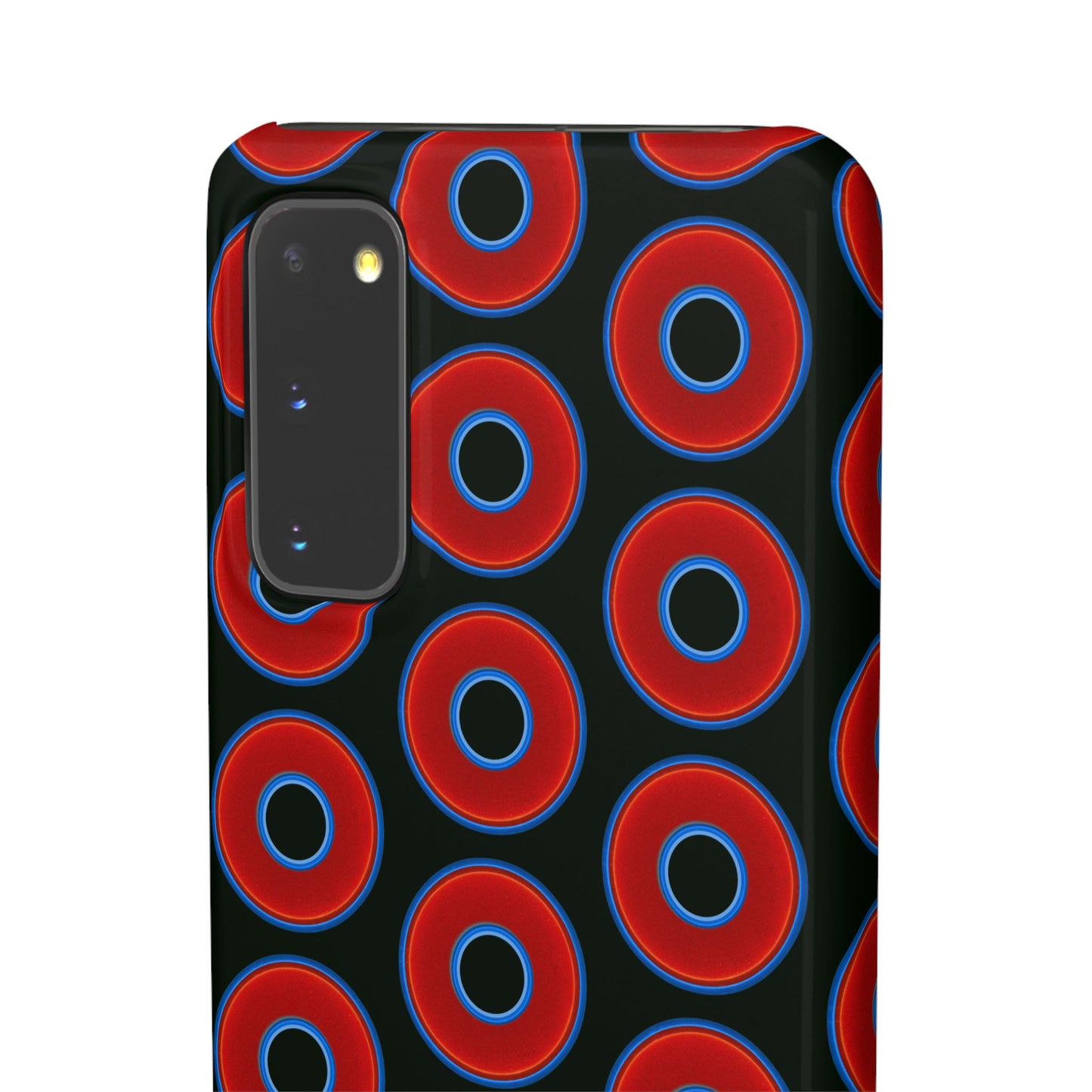 Lumpy Donut Snap Case - red vivid donut print w/midnight moss green background