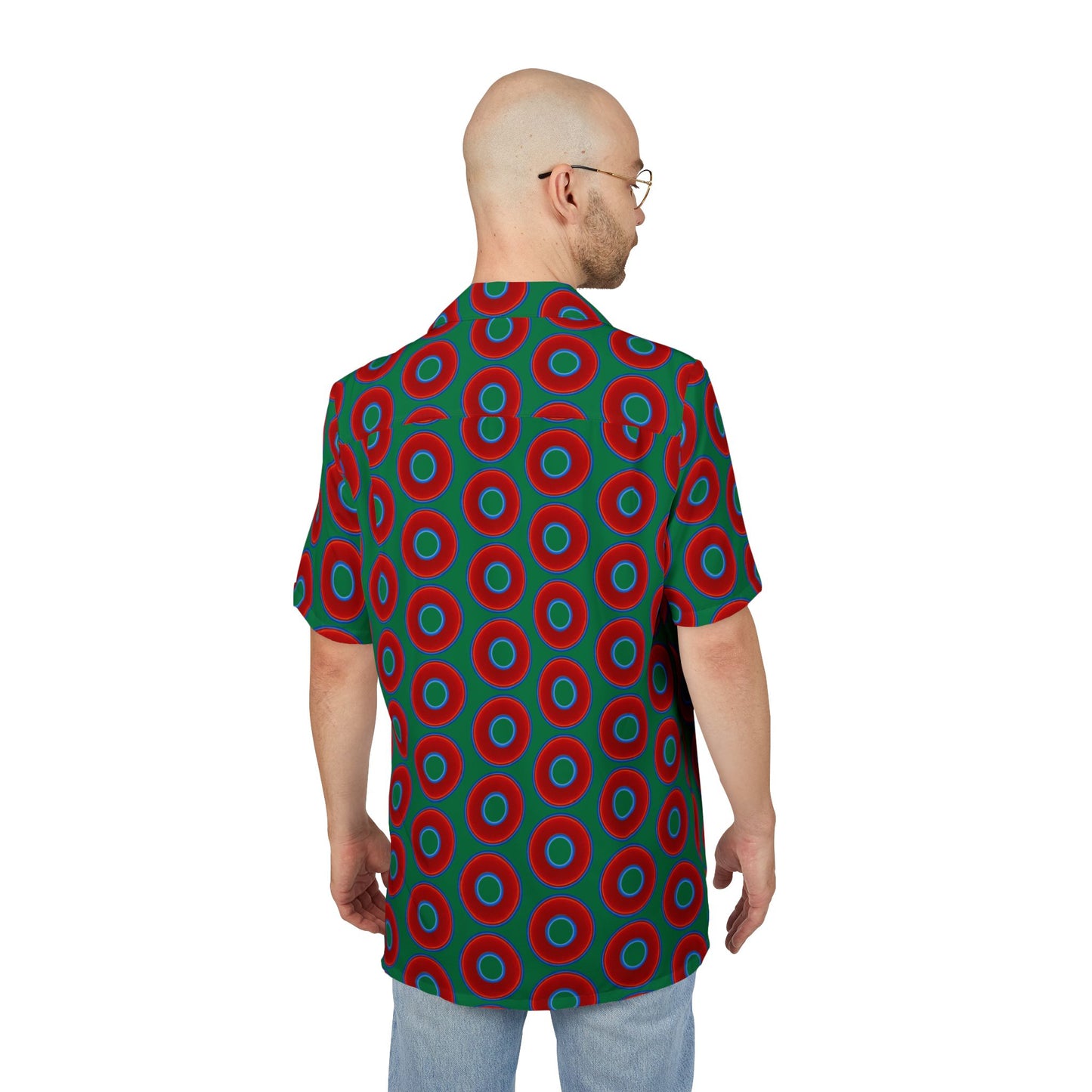 Wilson's 'Epic Hawaiian-Punch' Shirt - vivid red donut print w/green background [unisex]