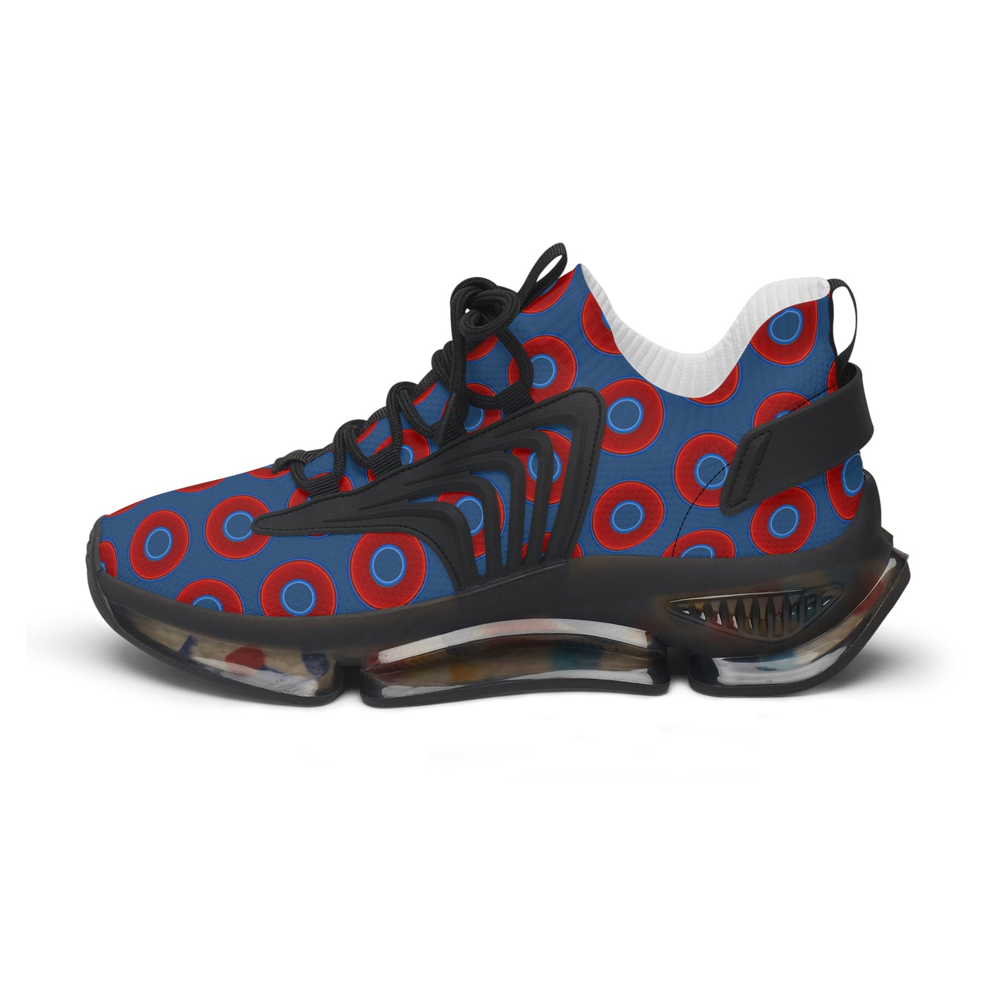 Women's Donut Kicks - red vivid donut print w/light navy blue background