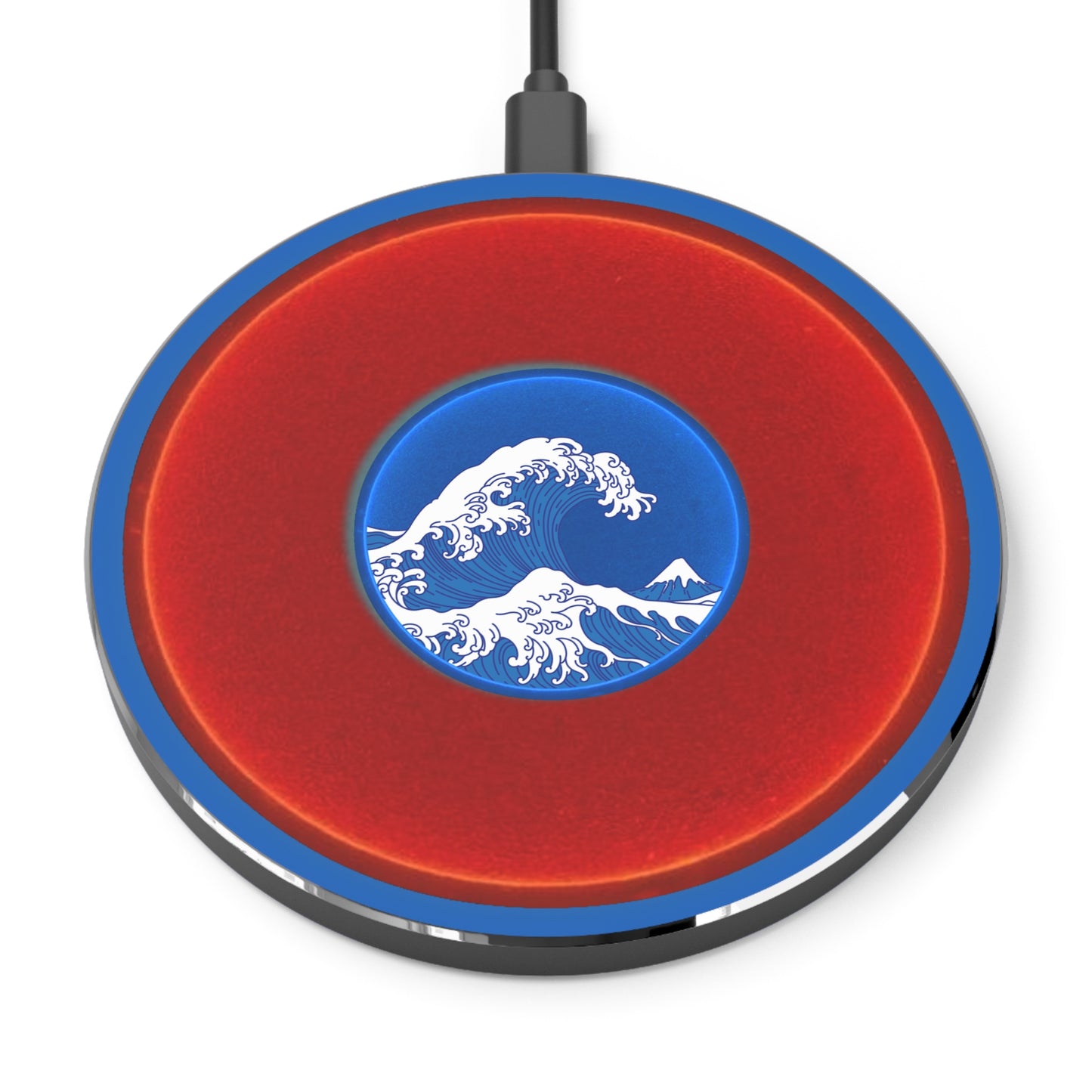 The Flow - Wireless Lumpy Donut Chargers - "The Donut Charger so Wide" - vivid red donut w/dark royal blue background - variant 2