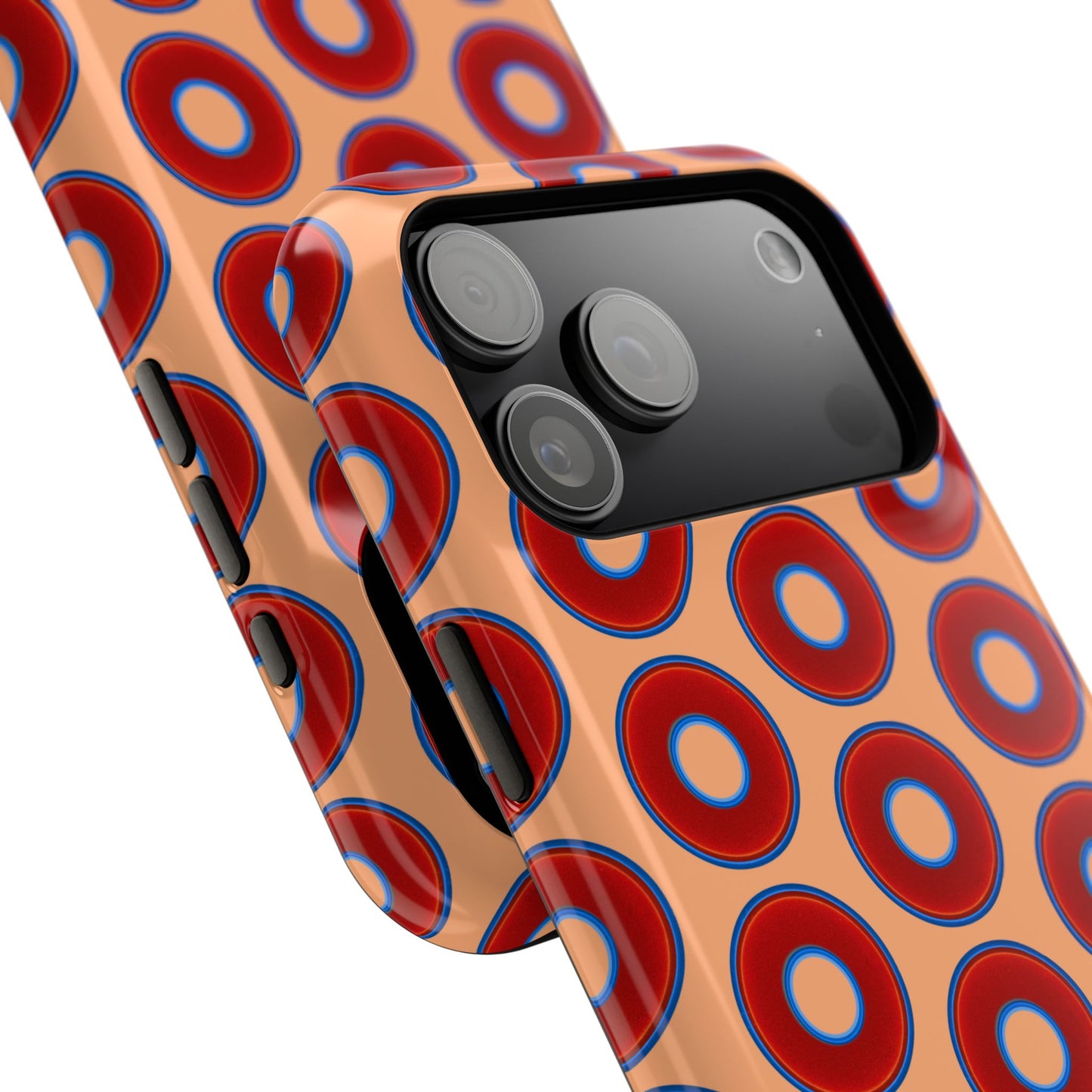 Impact-Resistant Lumpy Donut Case - red vivid donut print w/peach background