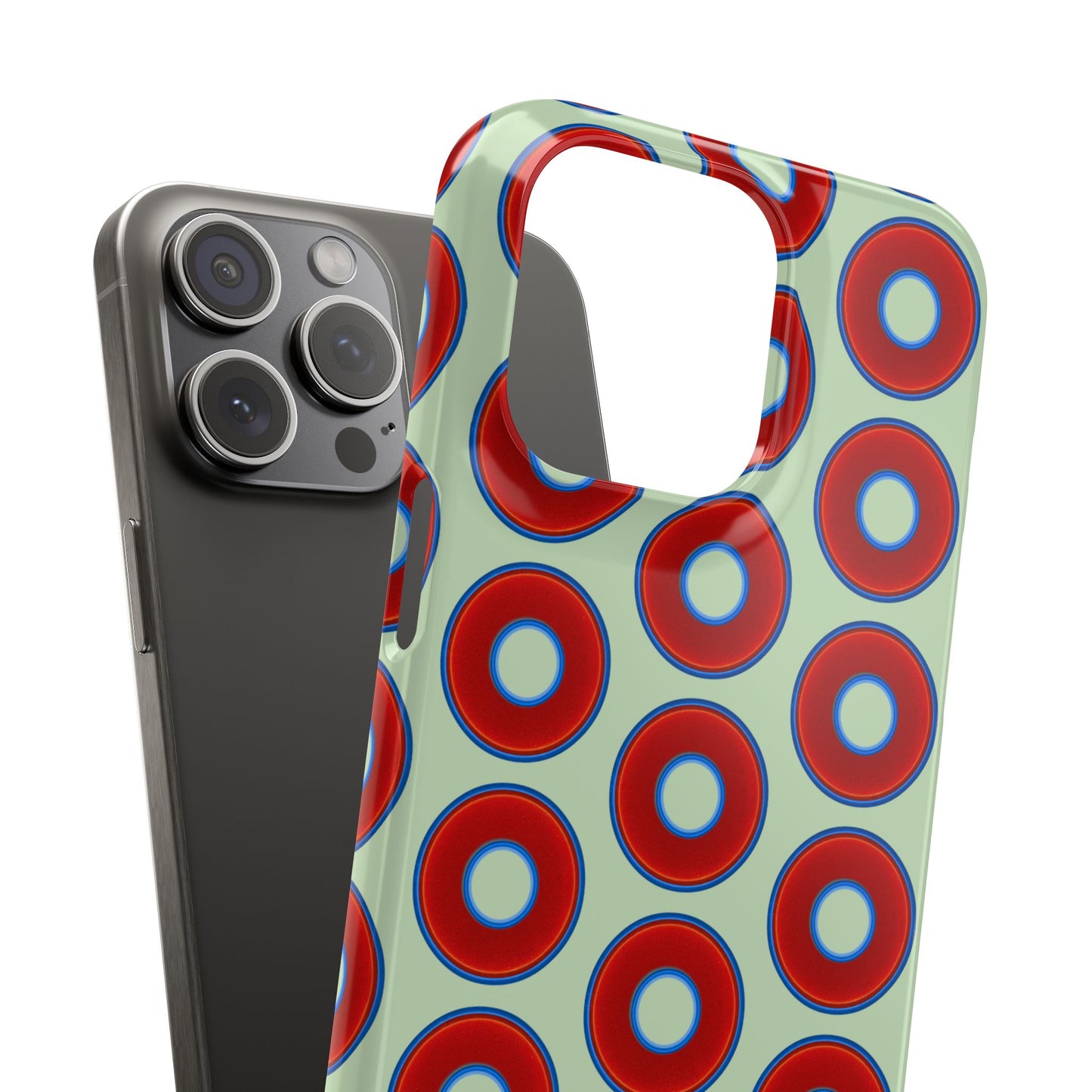 Lumpy Donut Snap Case - red vivid donut print w/seafoam green background