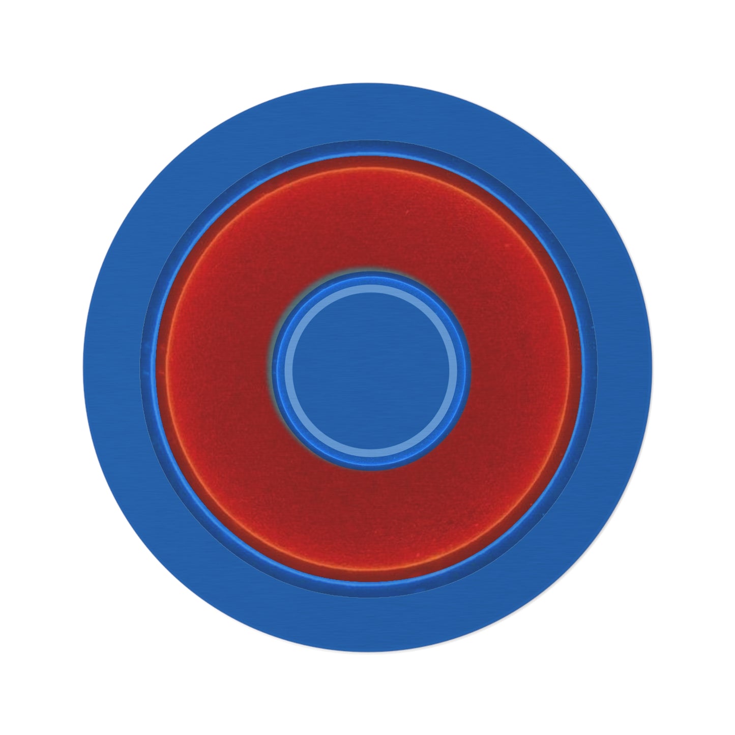 Round Room - 5 ft x 5 ft Lumpy Donut Rug - "Plain Donut" - vivid red/blue donut w/dark royal blue background