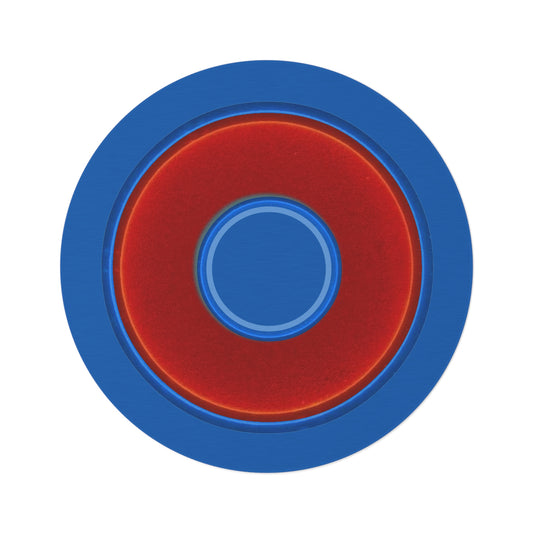 Round Room - 5 ft x 5 ft Lumpy Donut Rug - "Plain Donut" - vivid red/blue donut w/dark royal blue background