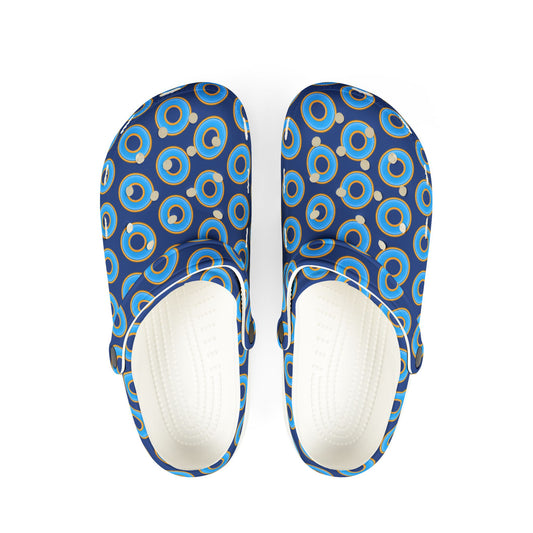 Spatchcocks - donut slip-on shoes - light blue rustic donuts w/dark blue background [unisex]