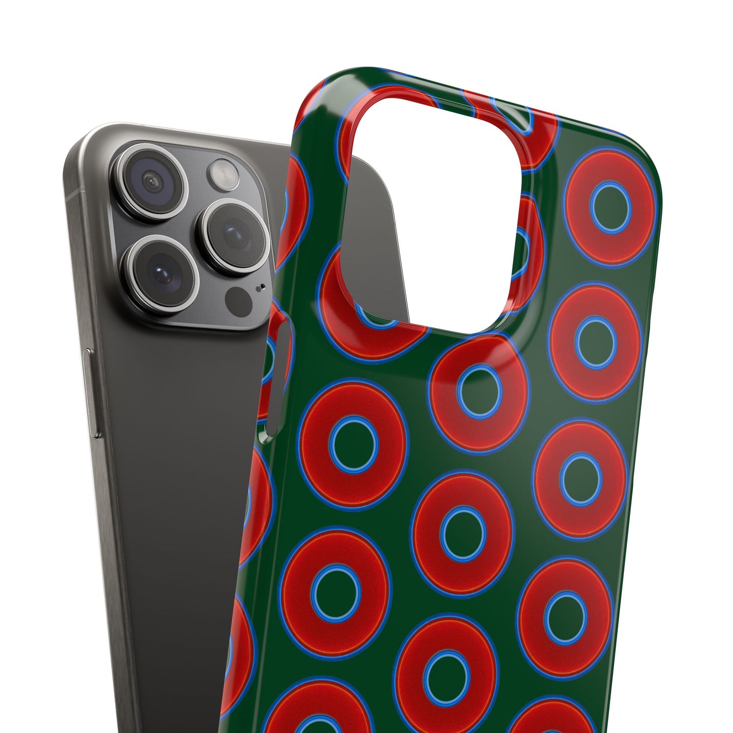 Lumpy Donut Snap Case - red vivid donut print w/deep pond green background