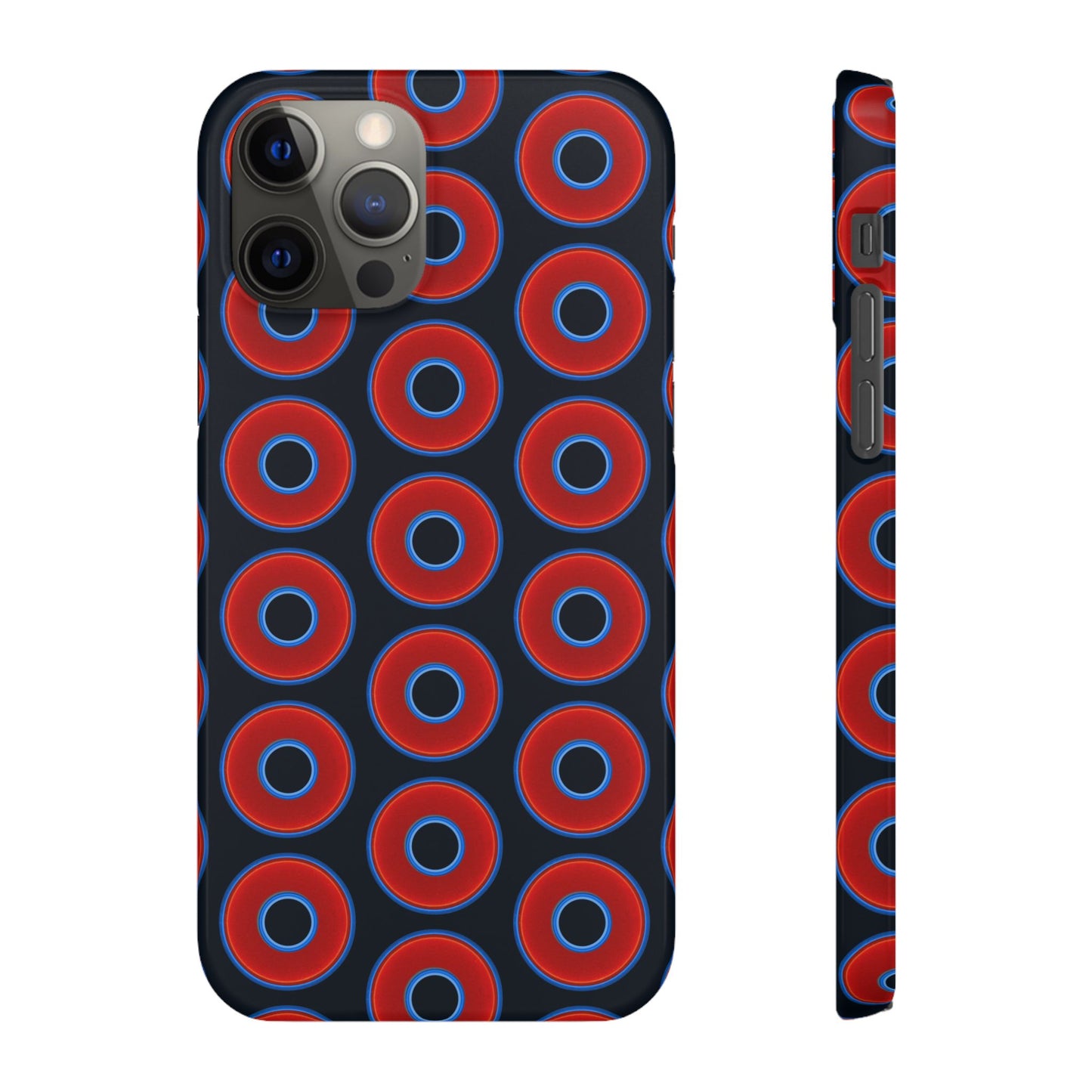 Lumpy Donut Snap Case - red vivid donut print w/blue charcoal background