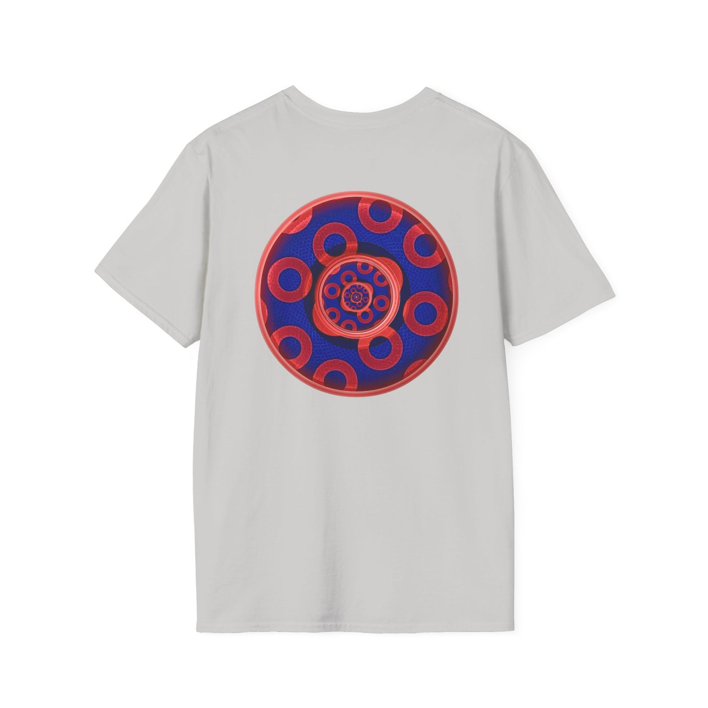 Classic Donut Tee - Unisex Soft-Style - "Kaleidoscope Abyss of Donut" - paradoxical print - variant 2 - series 1.0 - donut vortex - red/blue