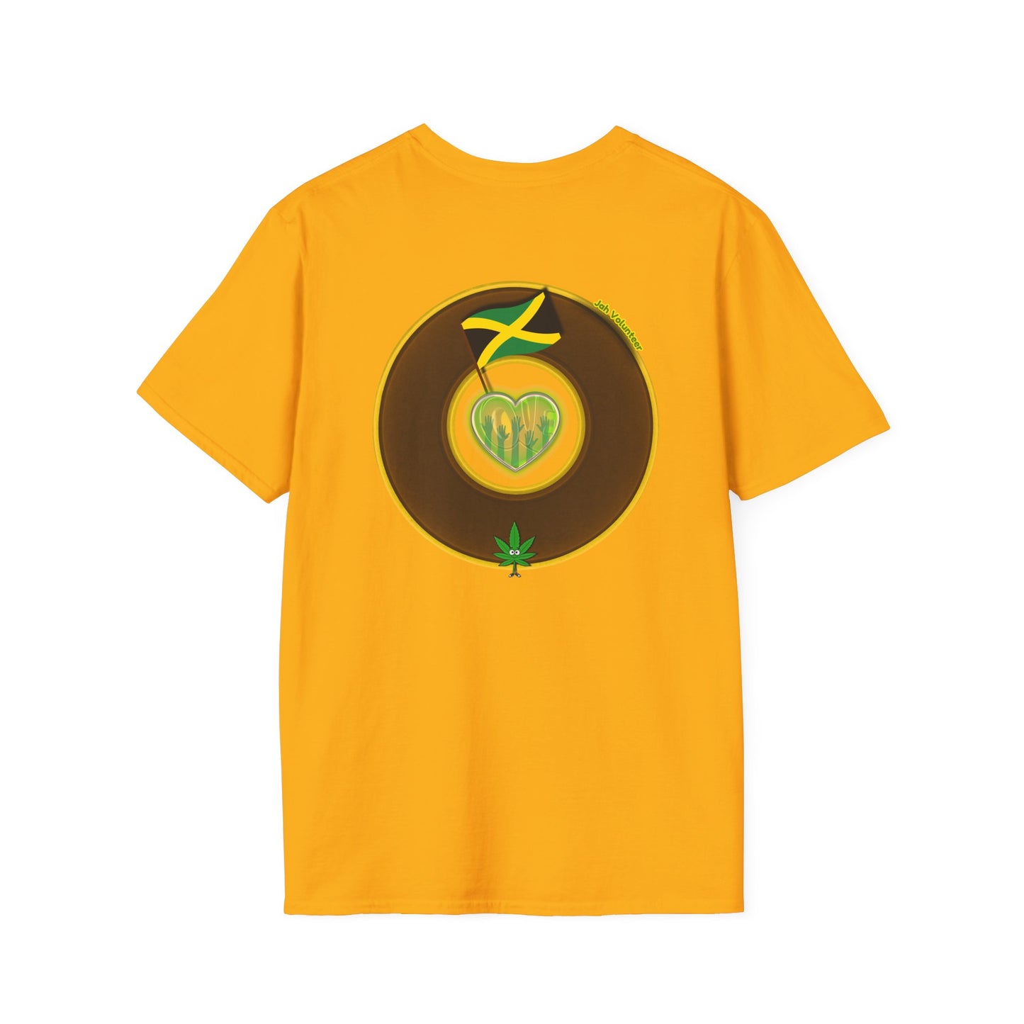 Classic Donut Tee - Unisex Soft-Style - "Jah Volunteers Protect Jah Love... and donuts!" - vivid brown/gold donut