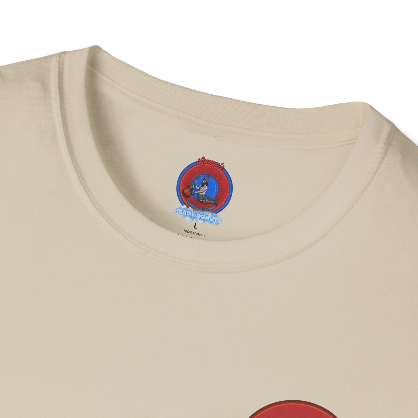 Classic Donut Tee - Unisex Soft-Style - "Dis' sheet, it's bananas!" - series 1.0 - variant 2 - red donut