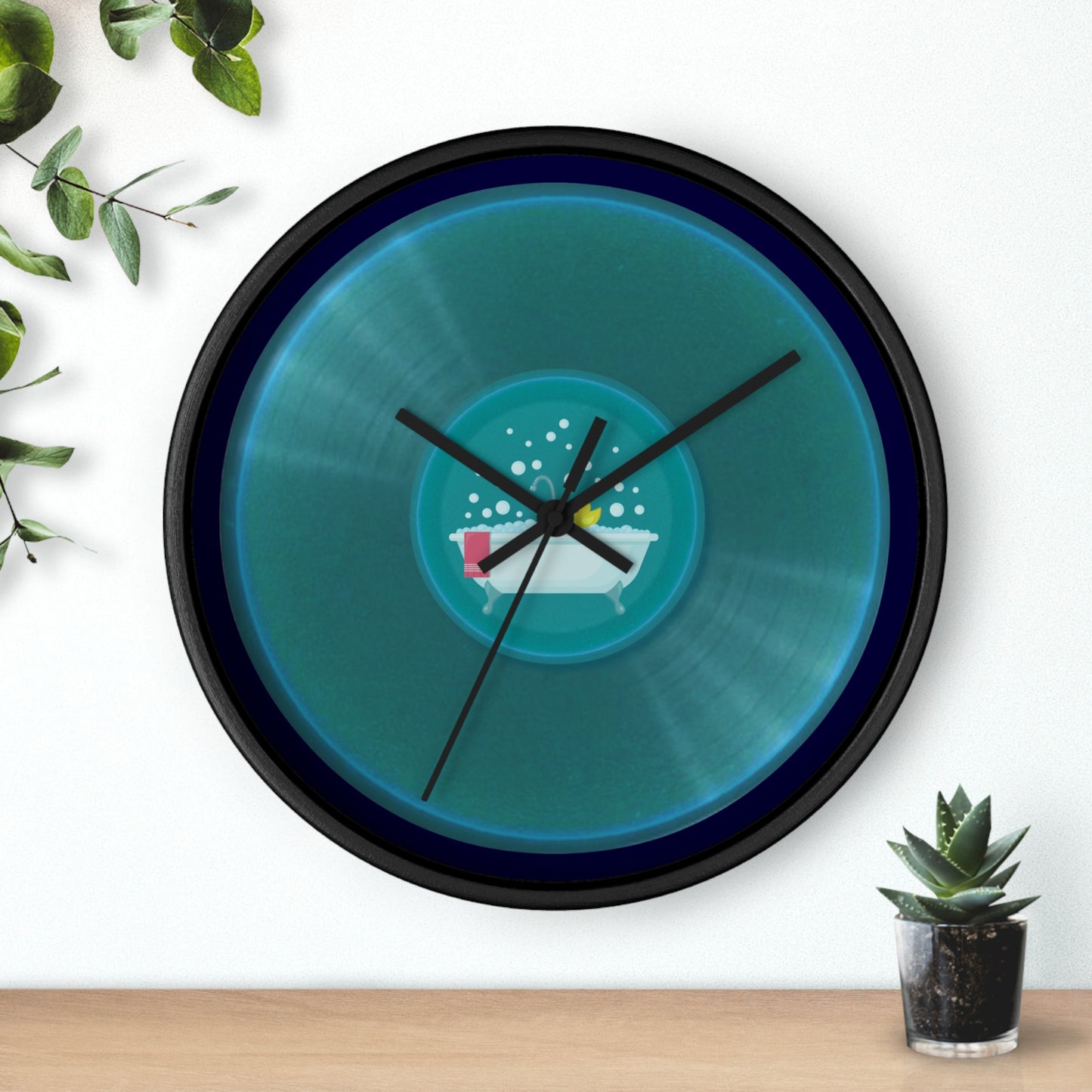 Lumpy Wall Clock - "Bath Time Fun Donut" aquamarine vivid donut w/midnight blue background