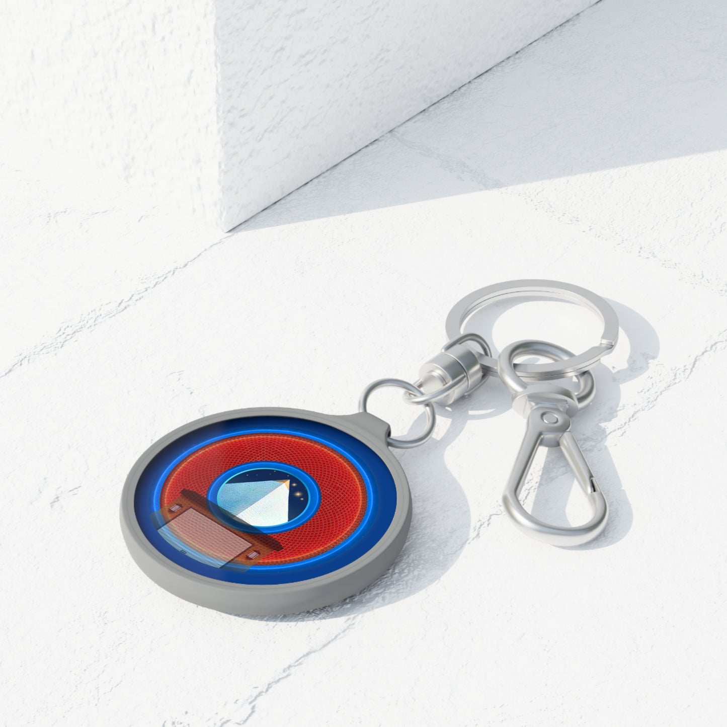 Lumpy Donut Keychain - "Limestone Donuts so Large" - series 1.0 - variant 2 - red/blue donut w/garage