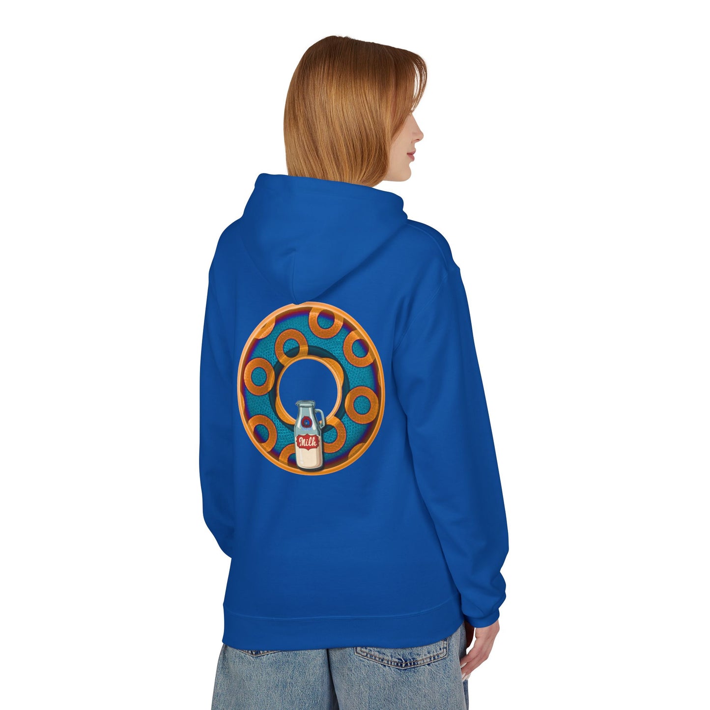 Fleece Harry Hoodies [Midweight Soft-style] - "Wooked Cream Dairy - YEMSG Donut" - blue/orange rustic paradox donut - variant 4