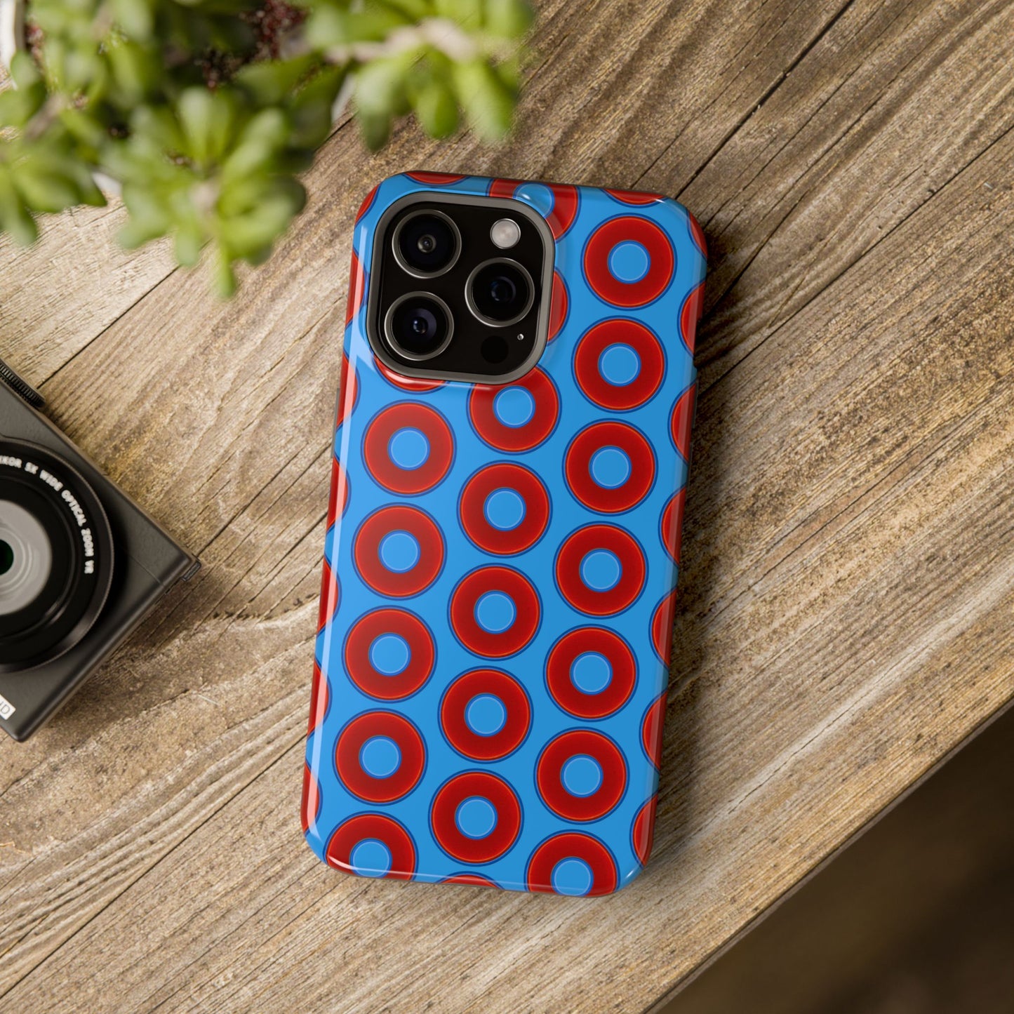 Magnetic Tough Donut Case - red vivid donut print w/sky royal blue background