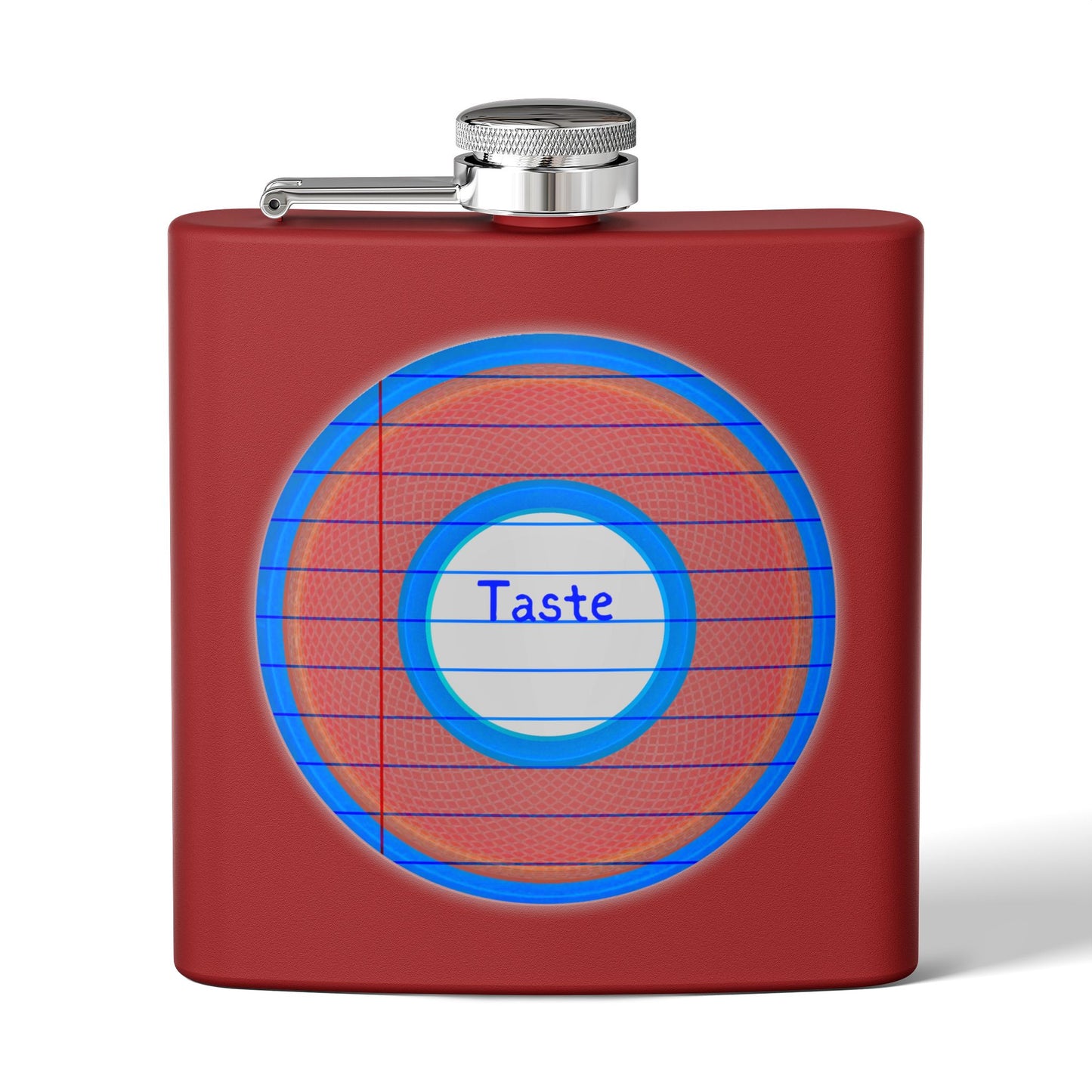Lump's Donut Flask 6 oz -  "Tasty Flask Donut" - red/blue rustic donut - [*w/your choice of 6 backgrounds]
