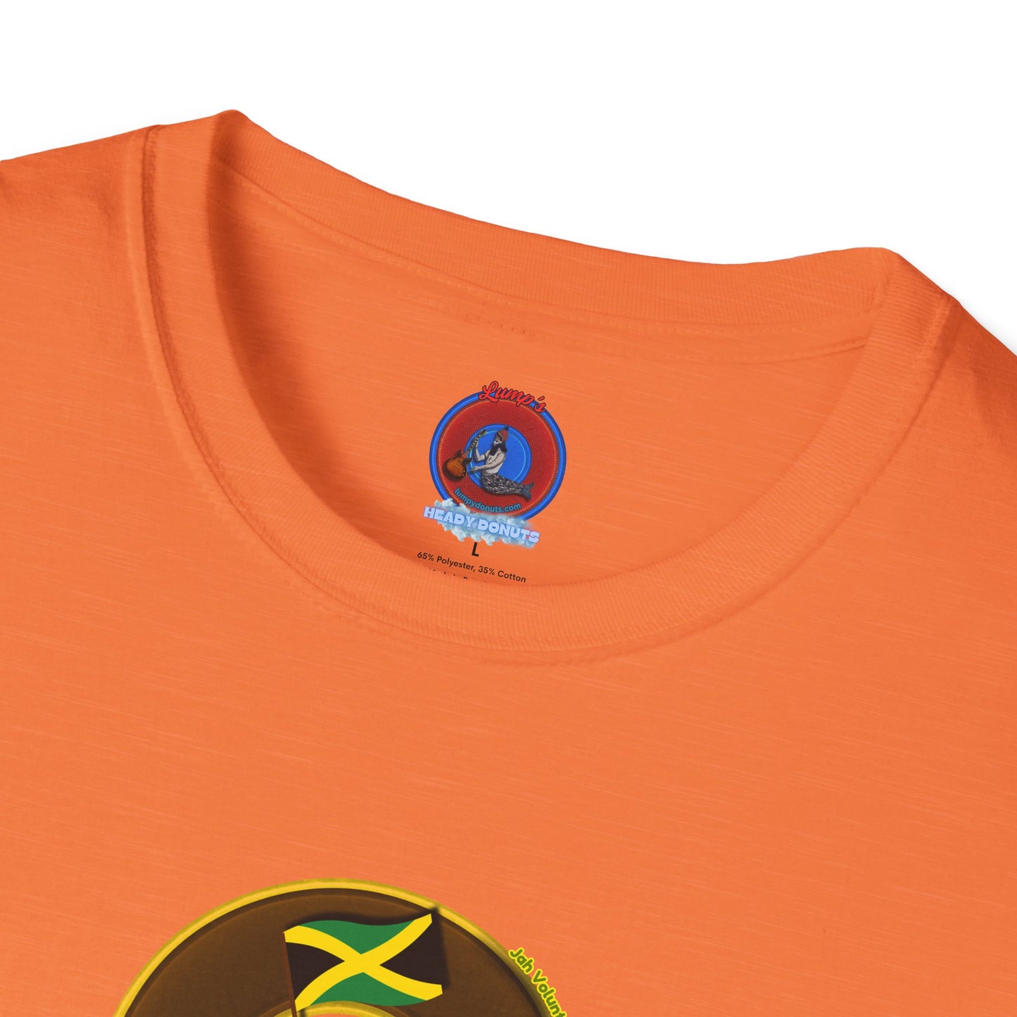 Classic Donut Tee - Unisex Soft-Style - "Jah Volunteers Protect Jah Love... and donuts!" - vivid brown/gold donut